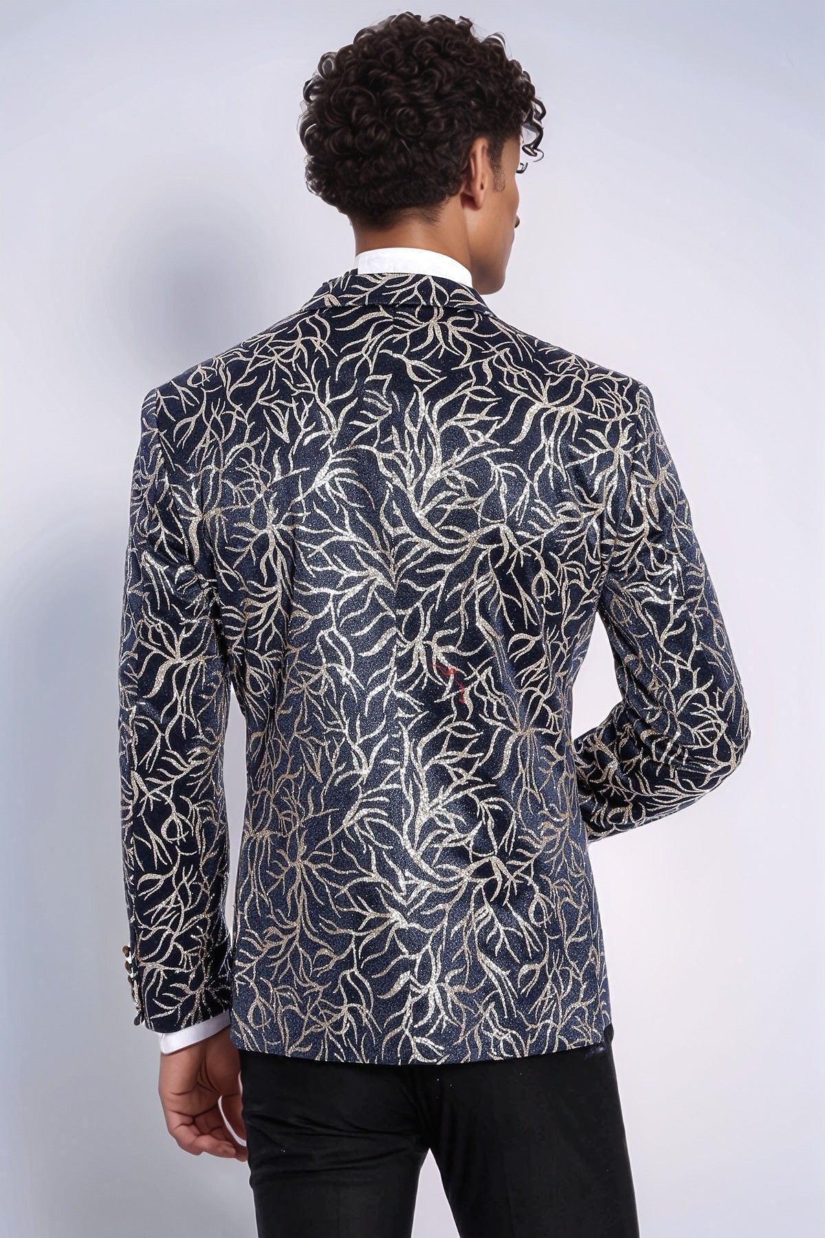 KOALA SYDNEY Sparkling Ivy Patterned Slim Fit Navy Blue Men Tuxedo Jacket