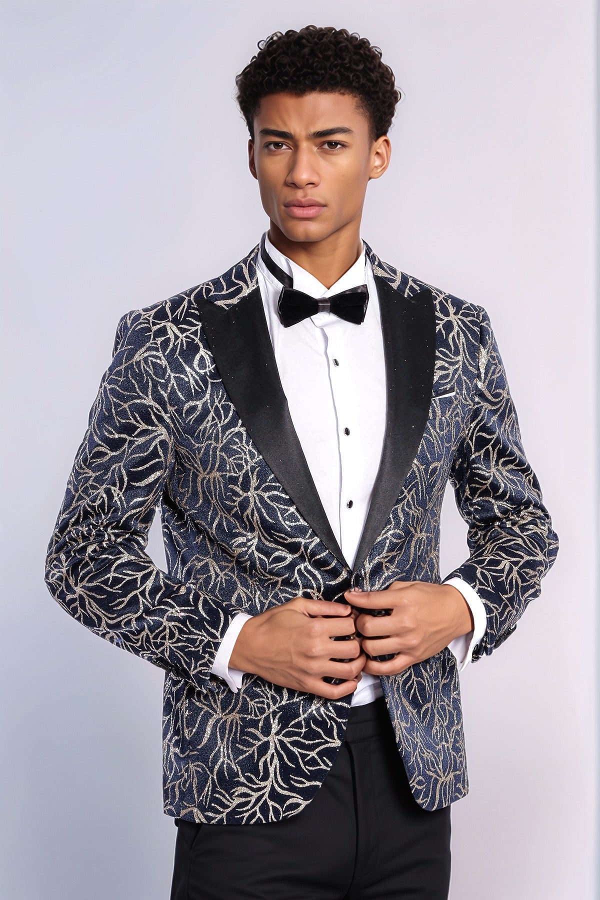 KOALA SYDNEY Sparkling Ivy Patterned Slim Fit Navy Blue Men Tuxedo Jacket