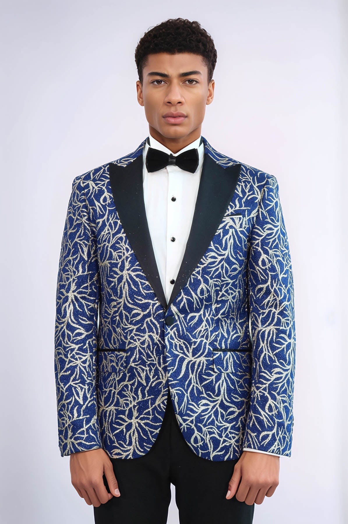 KOALA SYDNEY Sparkling Ivy Patterned Slim Fit Blue Men Evening Tuxedo Jacket