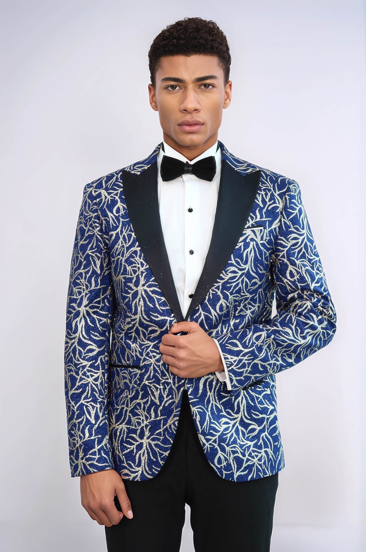 KOALA SYDNEY Sparkling Ivy Patterned Slim Fit Blue Men Evening Tuxedo Jacket