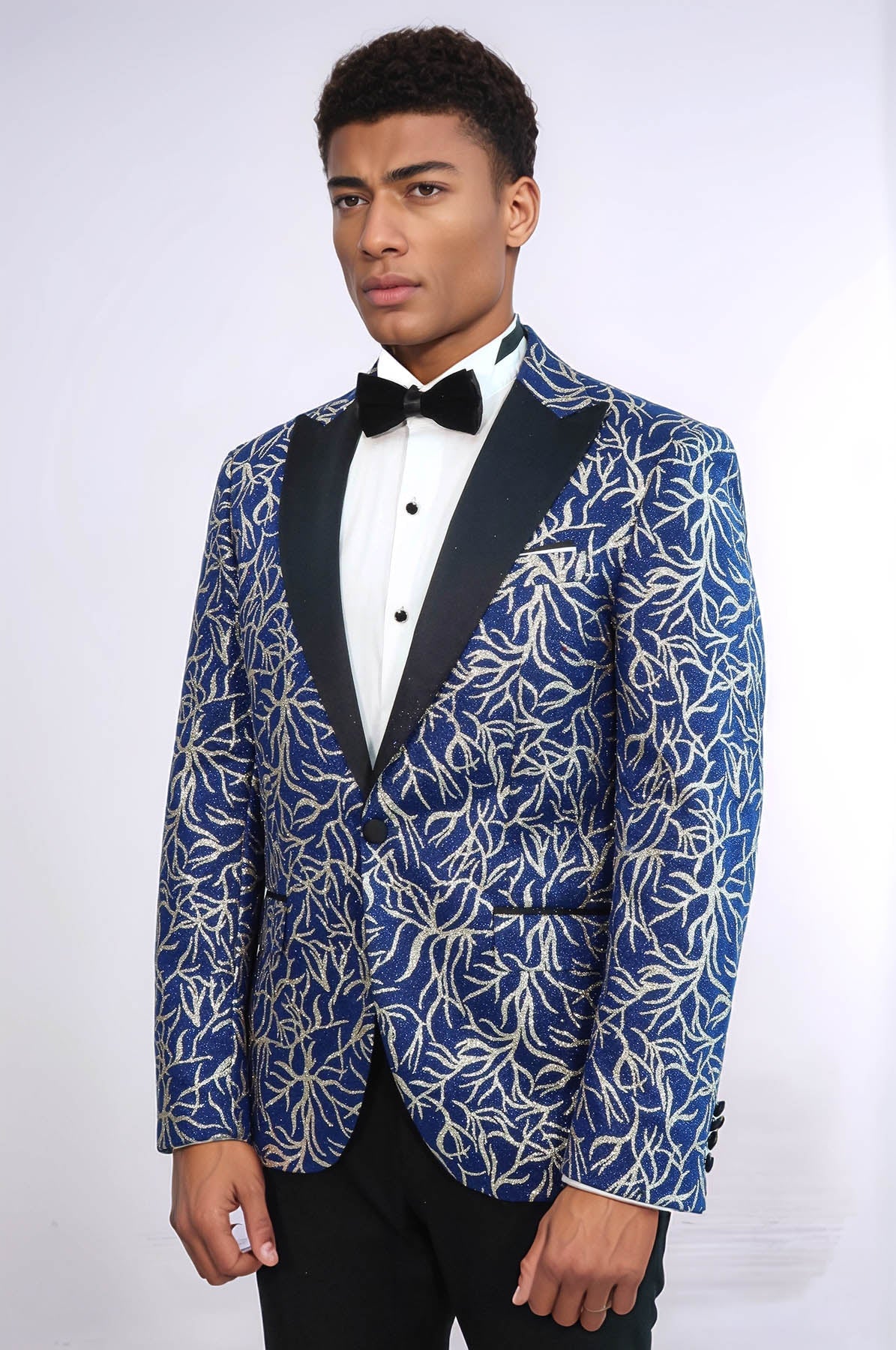 KOALA SYDNEY Sparkling Ivy Patterned Slim Fit Blue Men Evening Tuxedo Jacket