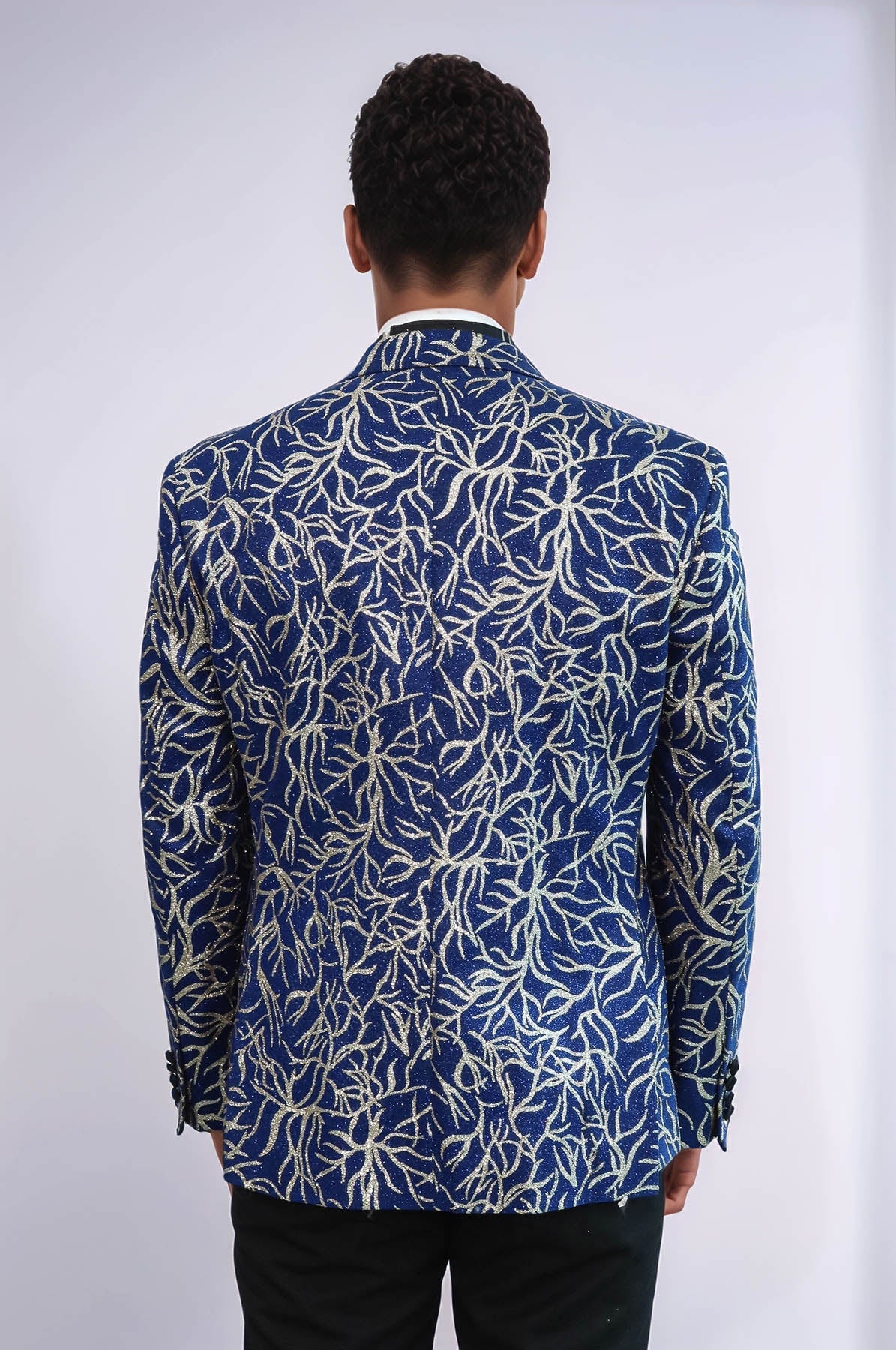 KOALA SYDNEY Sparkling Ivy Patterned Slim Fit Blue Men Evening Tuxedo Jacket