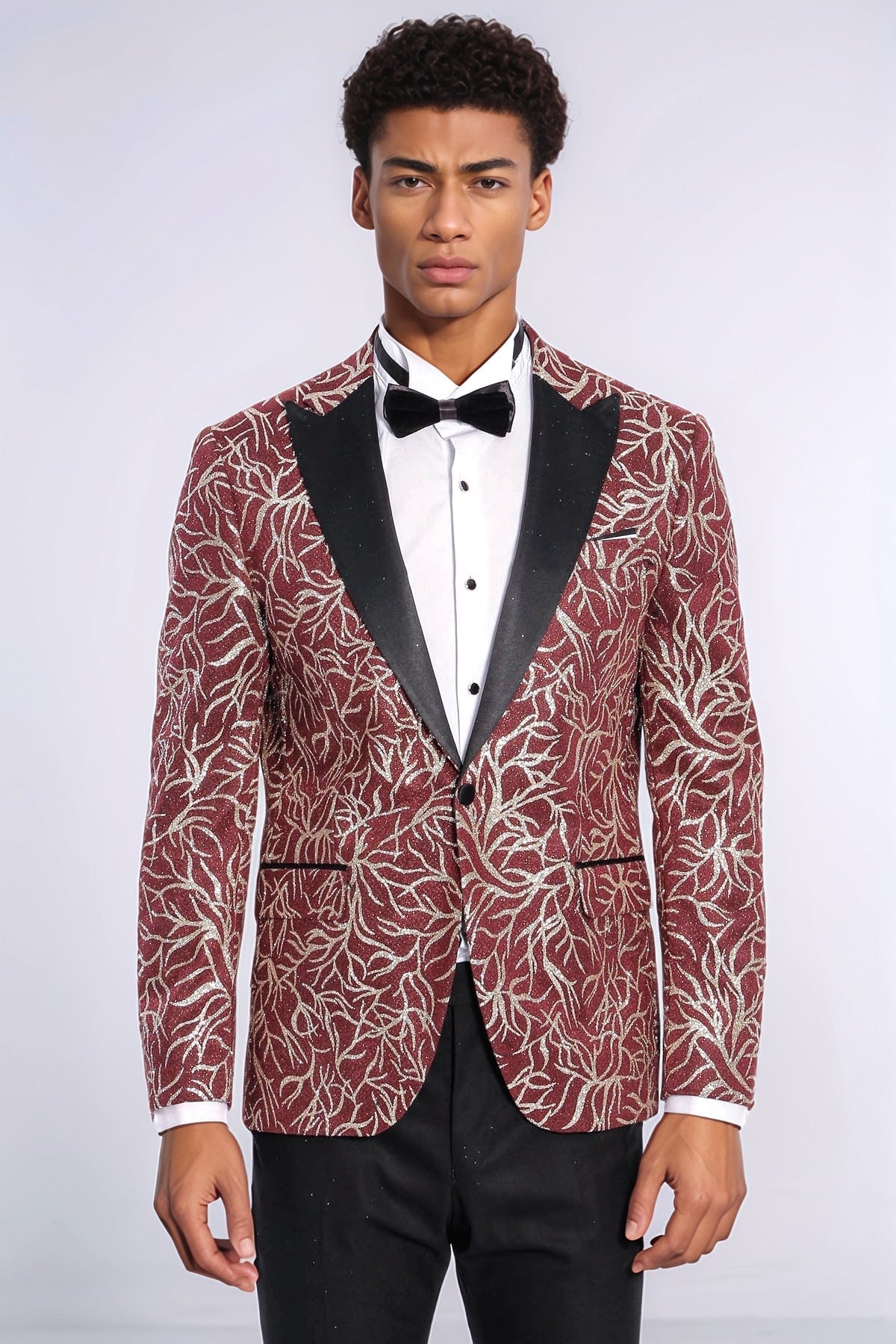 KOALA SYDNEY Sparkling Ivy Patterned Slim Fit Burgundy Men Evening Tuxedo Jacket