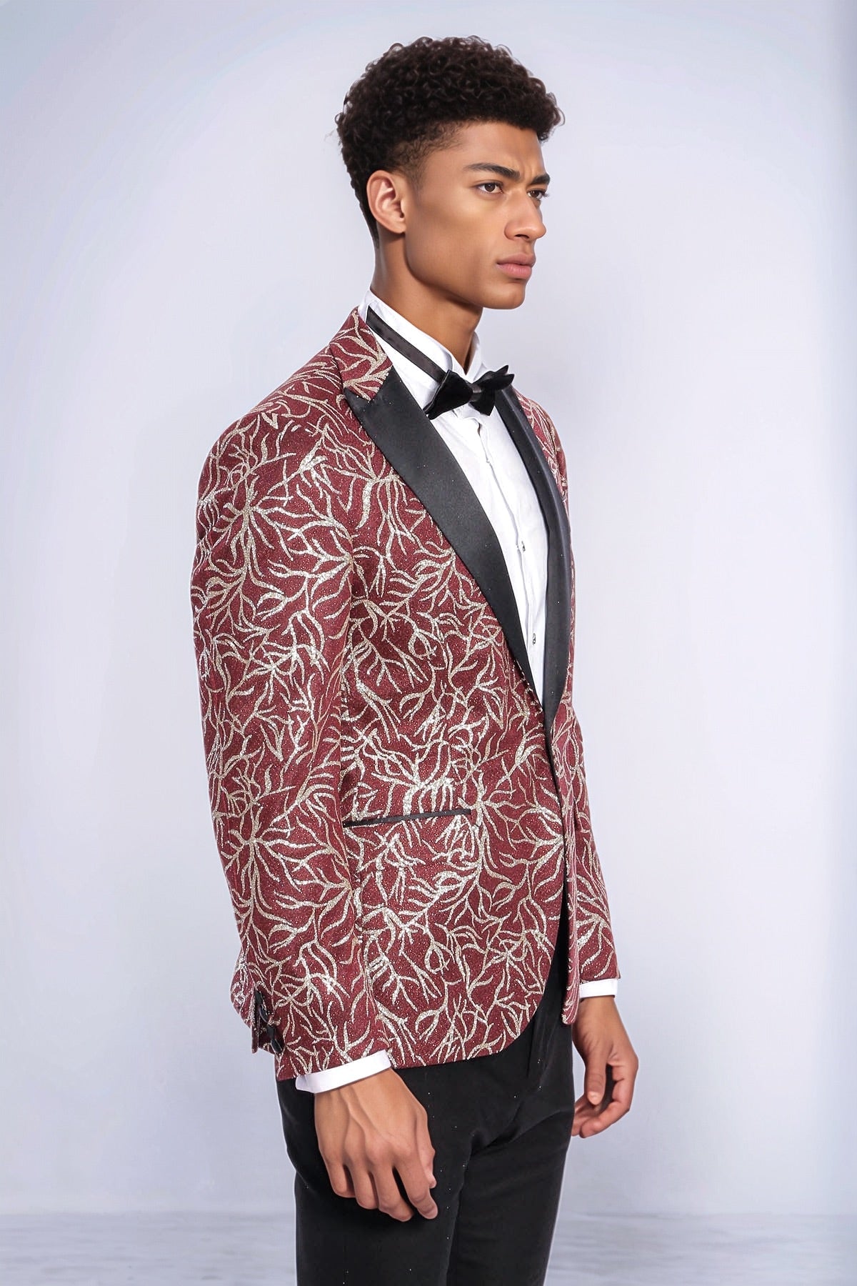 KOALA SYDNEY Sparkling Ivy Patterned Slim Fit Burgundy Men Evening Tuxedo Jacket
