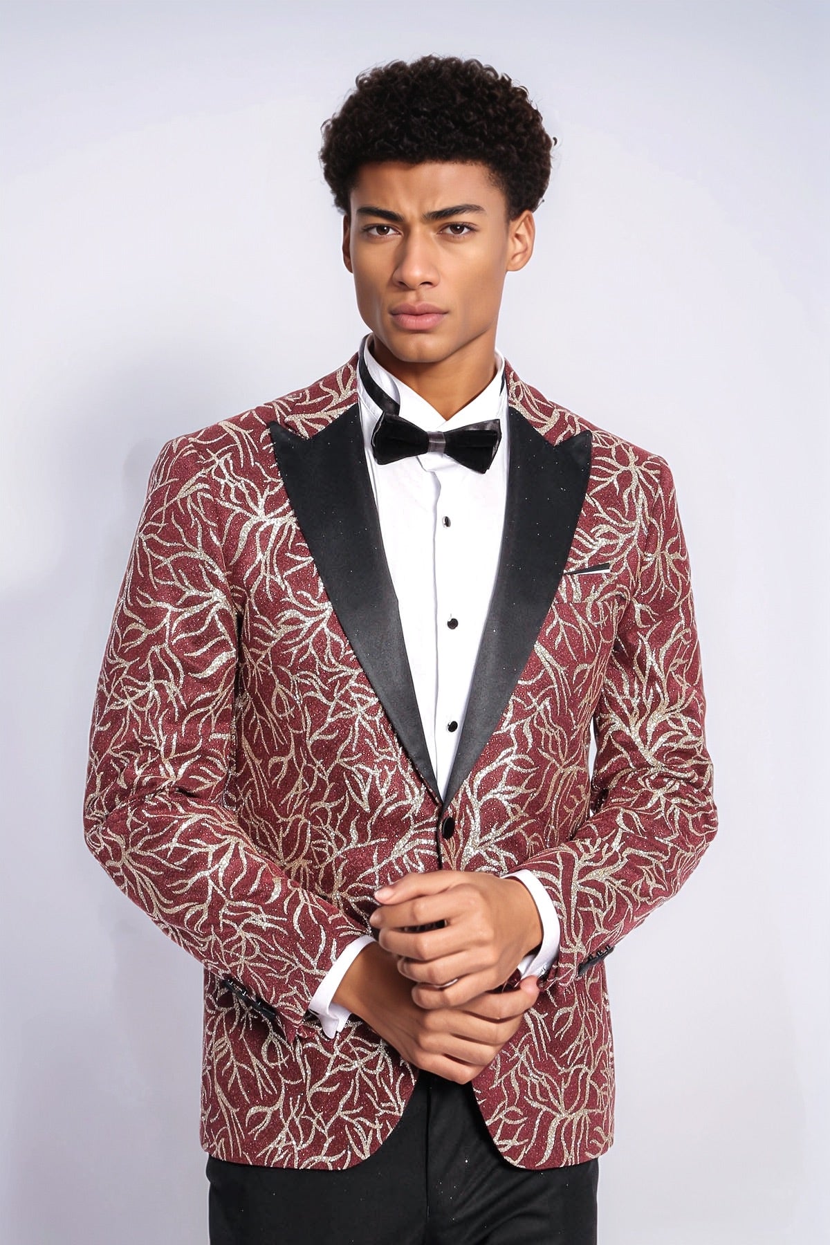 KOALA SYDNEY Sparkling Ivy Patterned Slim Fit Burgundy Men Evening Tuxedo Jacket