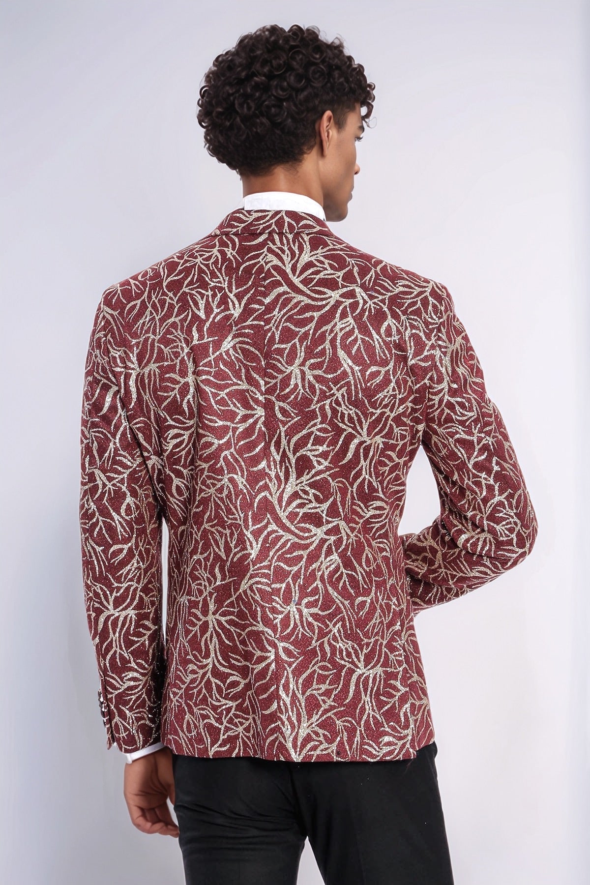 KOALA SYDNEY Sparkling Ivy Patterned Slim Fit Burgundy Men Evening Tuxedo Jacket
