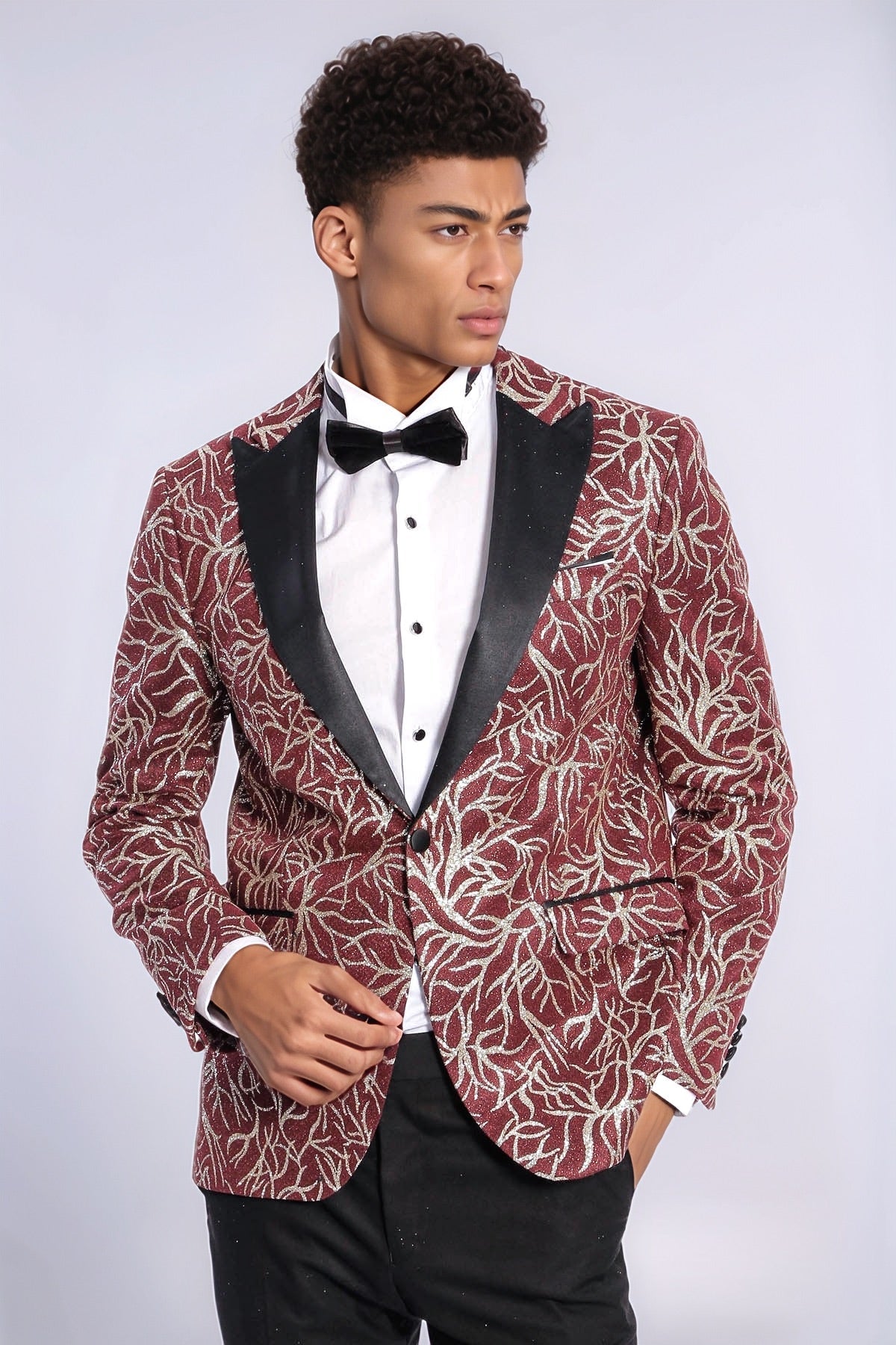 KOALA SYDNEY Sparkling Ivy Patterned Slim Fit Burgundy Men Evening Tuxedo Jacket