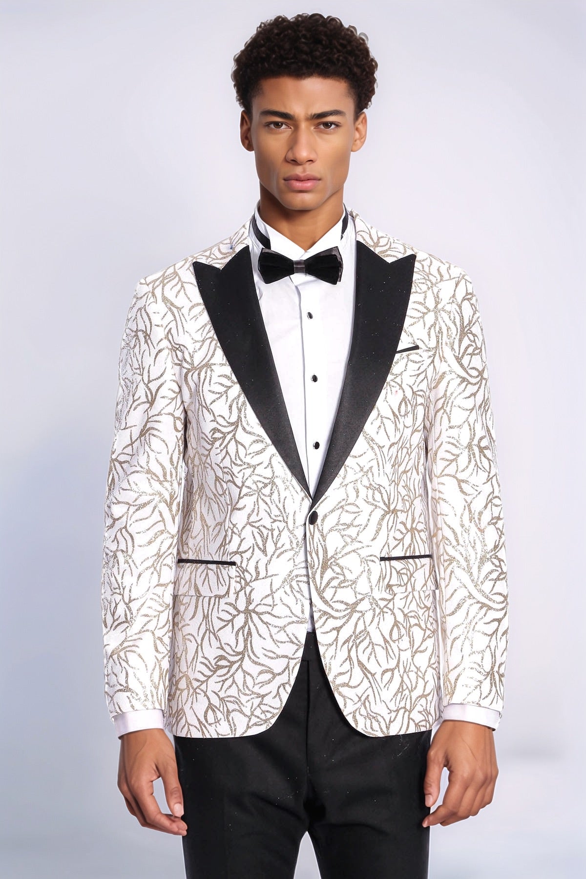 KOALA SYDNEY Sparkling Ivy Patterned Slim Fit White Men Wedding Groom Blazer