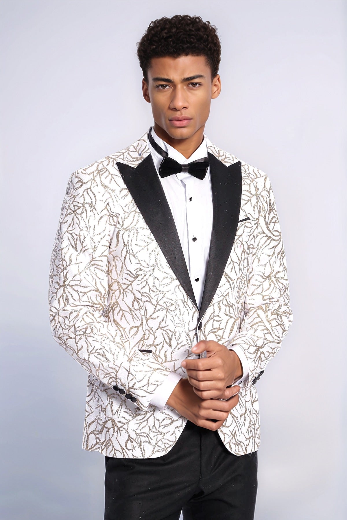 KOALA SYDNEY Sparkling Ivy Patterned Slim Fit White Men Wedding Groom Blazer