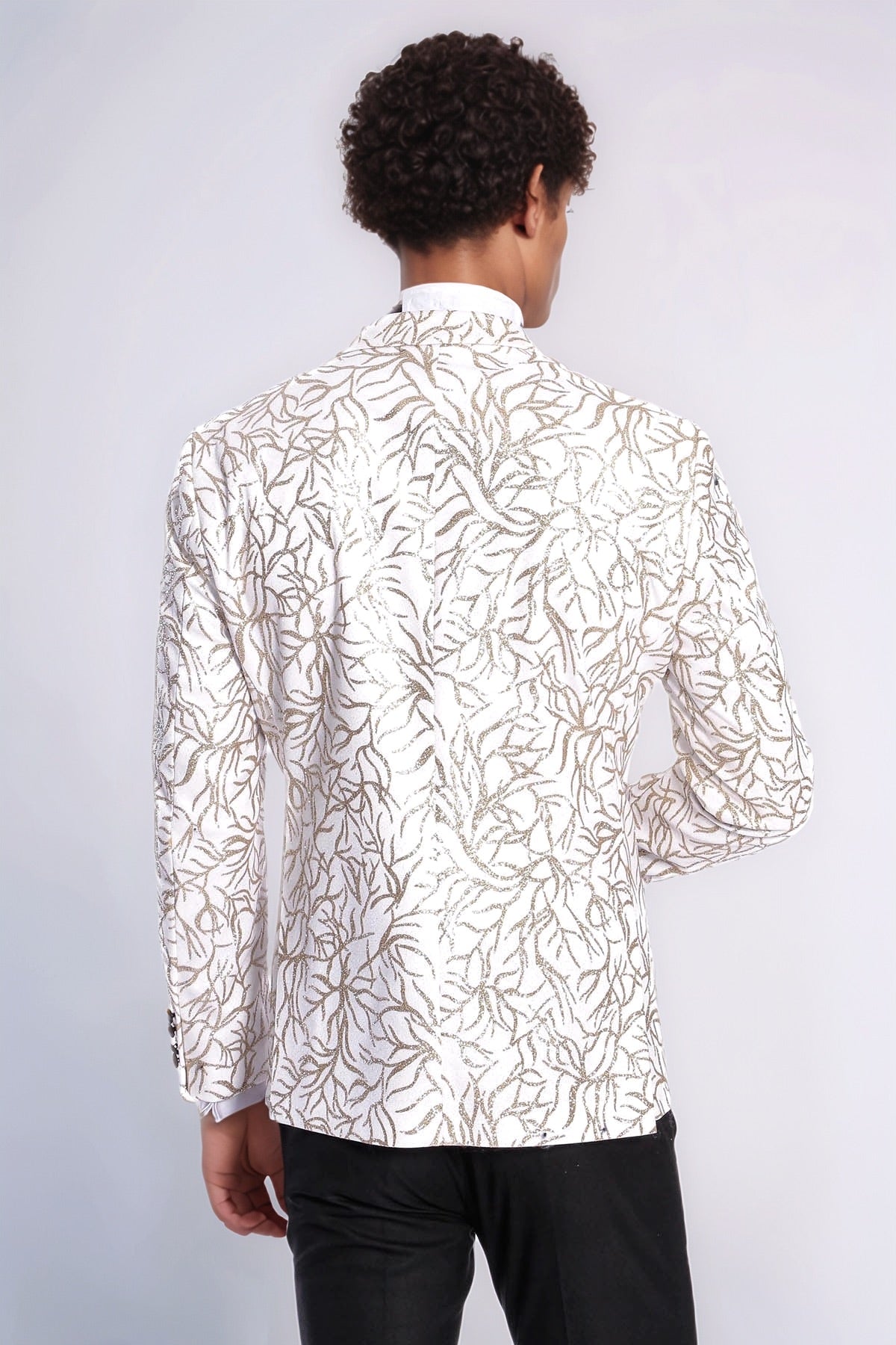 KOALA SYDNEY Sparkling Ivy Patterned Slim Fit White Men Wedding Groom Blazer