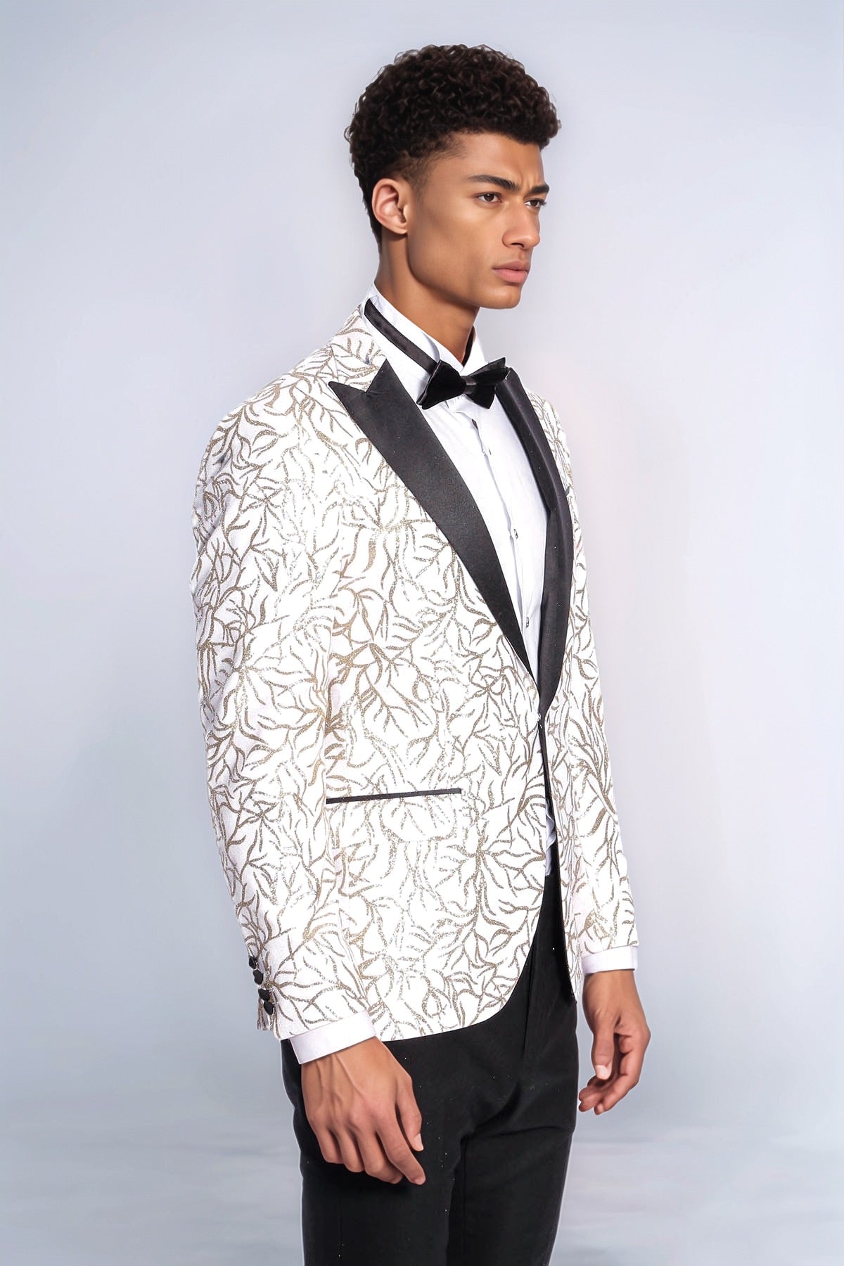 KOALA SYDNEY Sparkling Ivy Patterned Slim Fit White Men Wedding Groom Blazer
