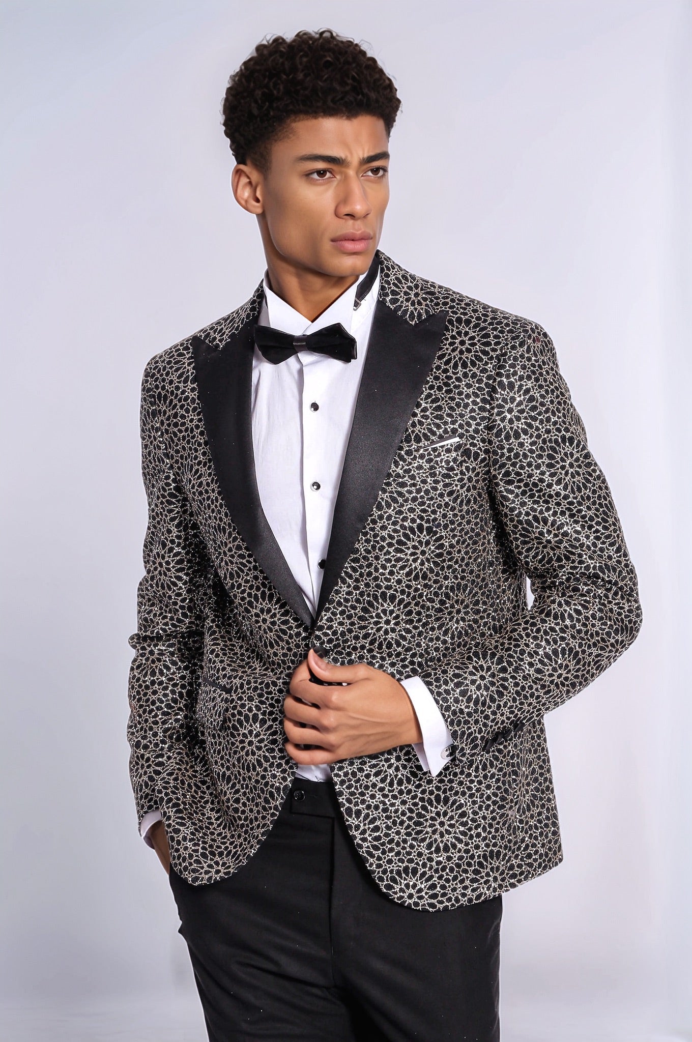 KOALA SYDNEY Flower Embroidered Pattern Black Men Party Blazer
