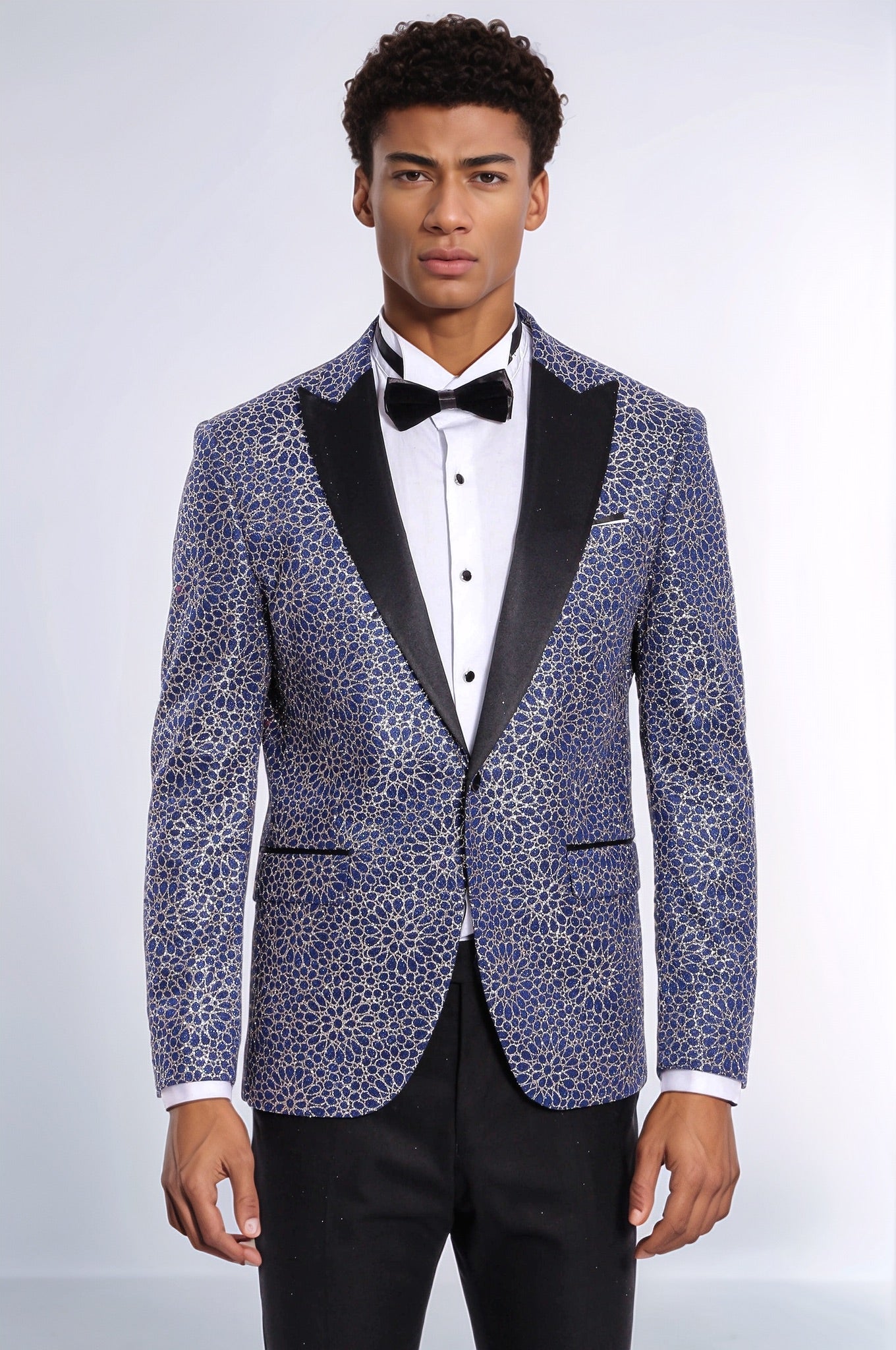KOALA SYDNEY Flower Embroidered Pattern Navy Blue Men Party Blazer