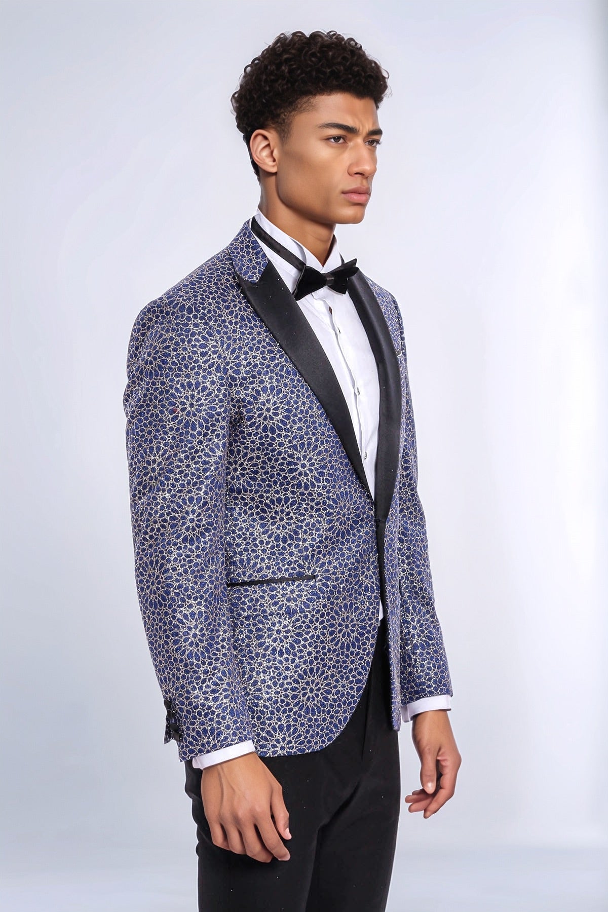 KOALA SYDNEY Flower Embroidered Pattern Navy Blue Men Party Blazer