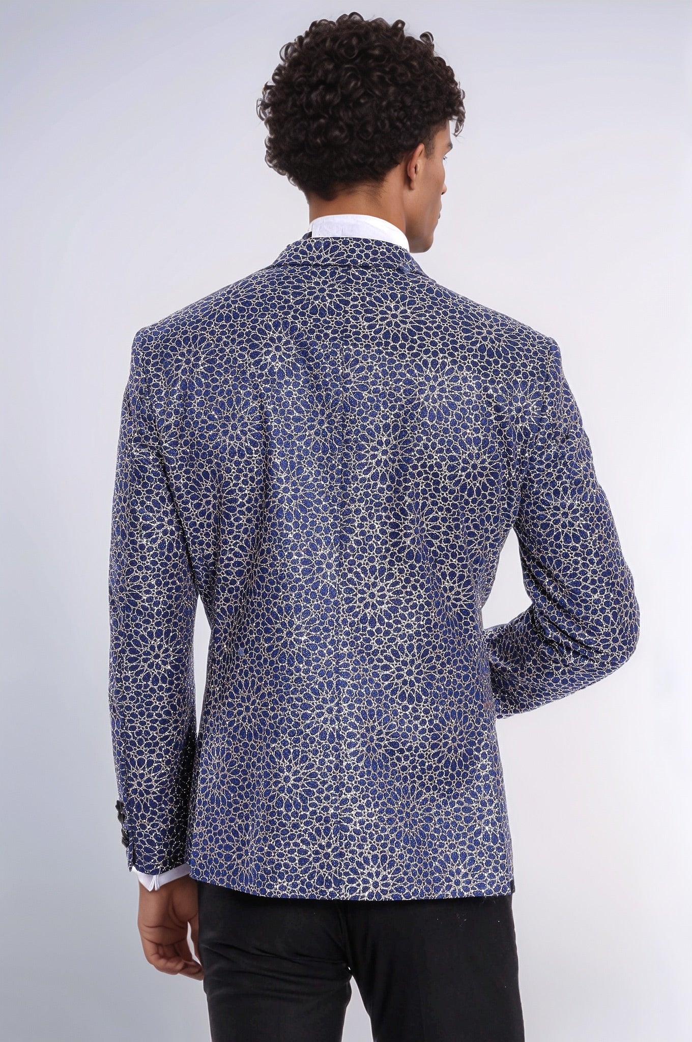 KOALA SYDNEY Flower Embroidered Pattern Navy Blue Men Party Blazer