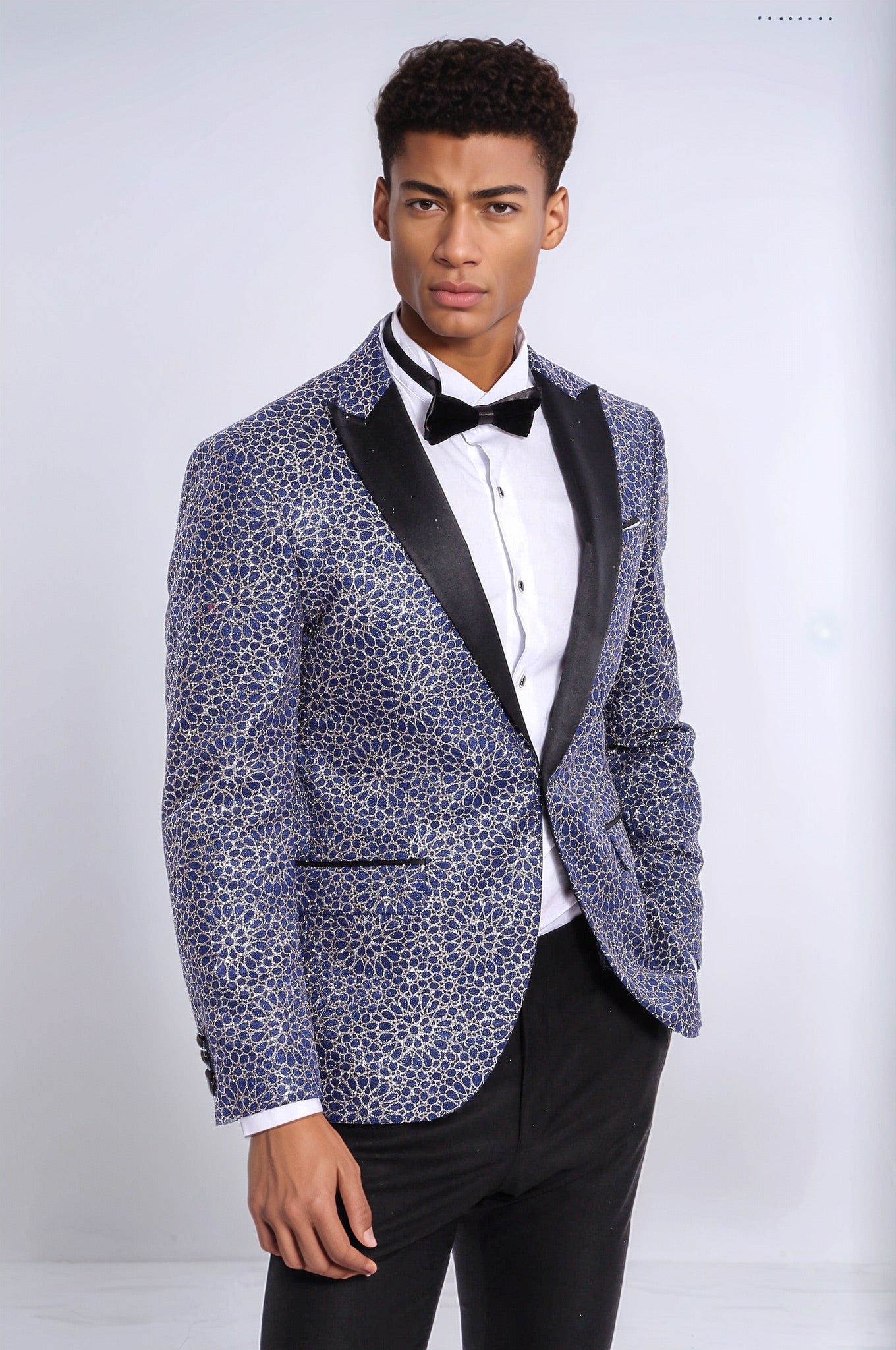 KOALA SYDNEY Flower Embroidered Pattern Navy Blue Men Party Blazer