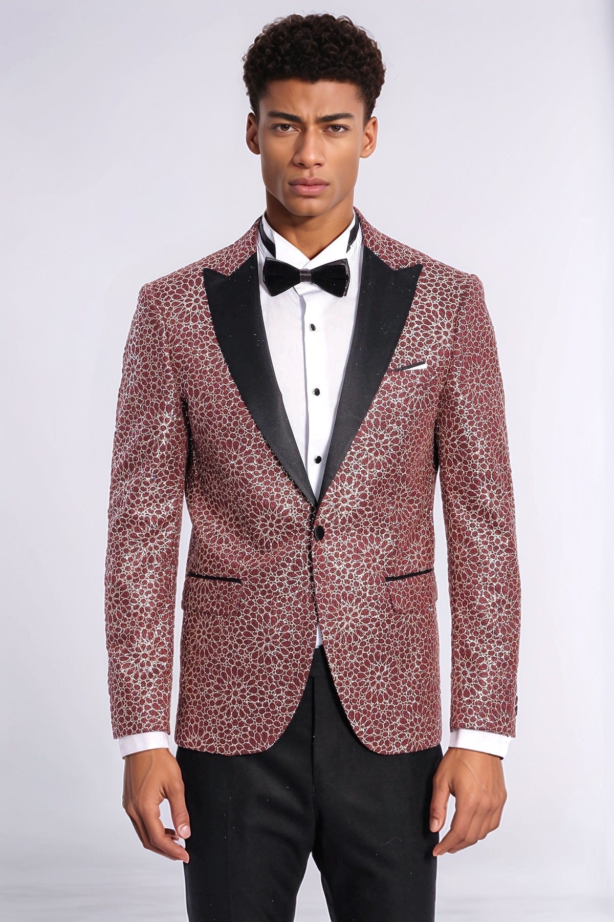 KOALA SYDNEY Flower Embroidered Pattern Burgundy Men Tuxedo Blazer
