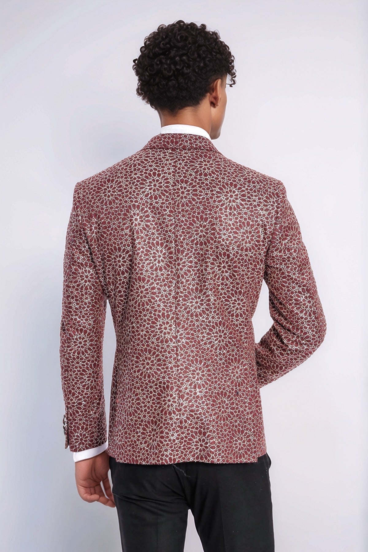 KOALA SYDNEY Flower Embroidered Pattern Burgundy Men Tuxedo Blazer