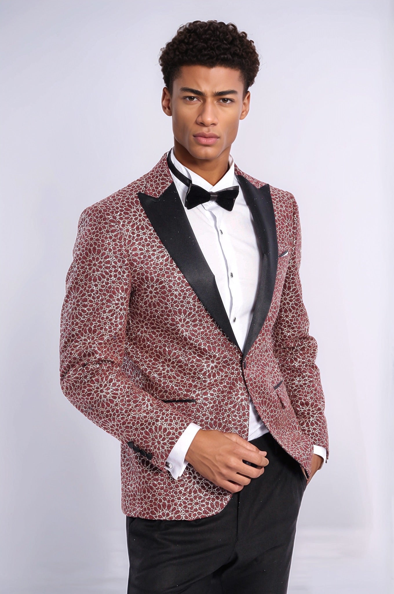 KOALA SYDNEY Flower Embroidered Pattern Burgundy Men Tuxedo Blazer