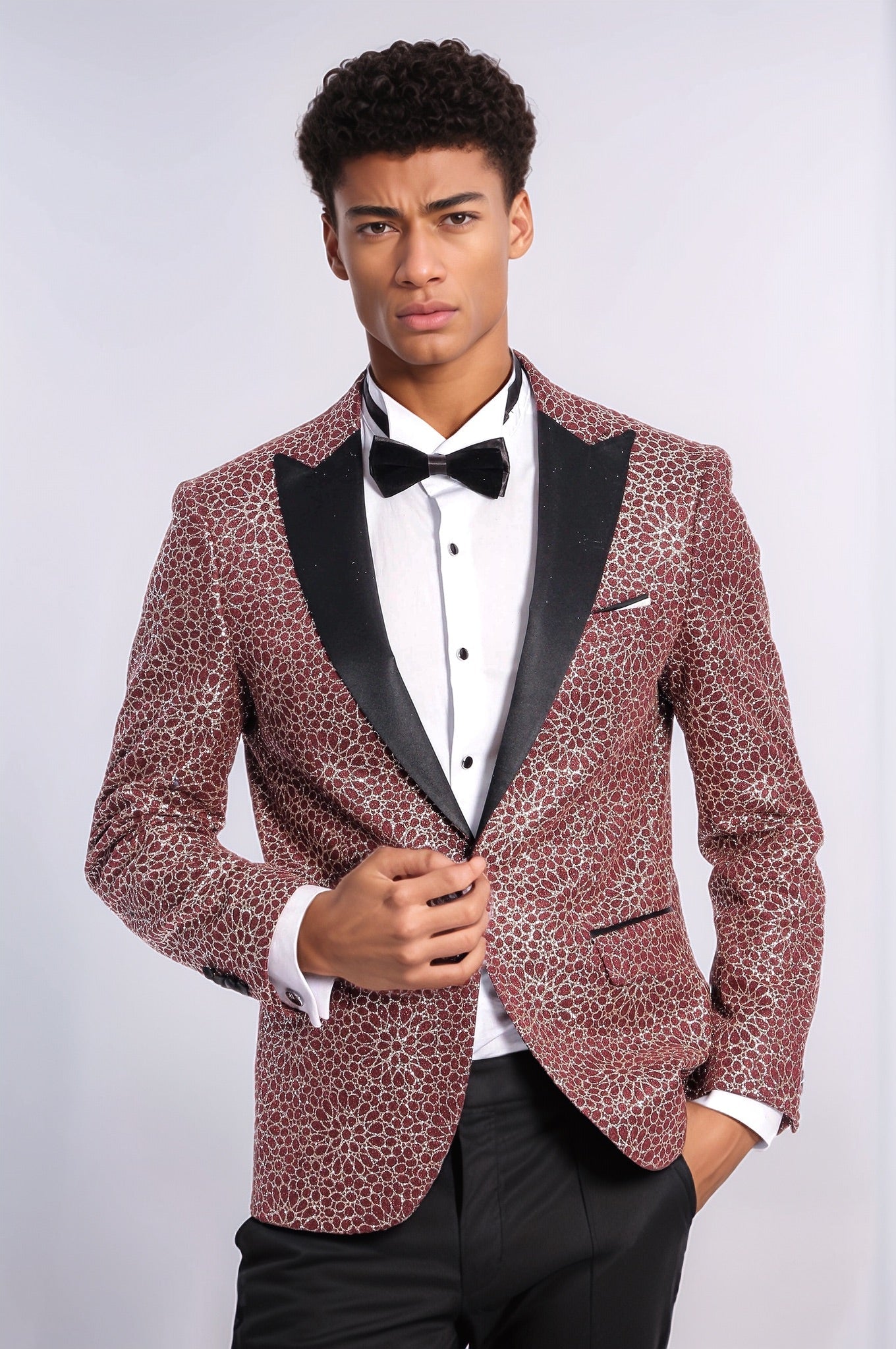 KOALA SYDNEY Flower Embroidered Pattern Burgundy Men Tuxedo Blazer