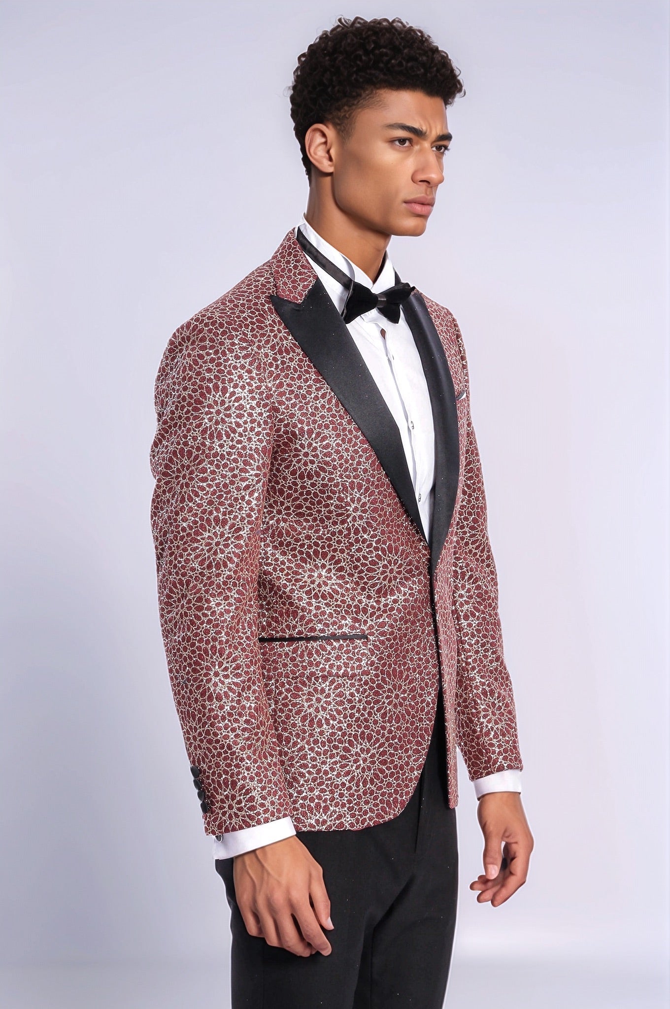 KOALA SYDNEY Flower Embroidered Pattern Burgundy Men Tuxedo Blazer