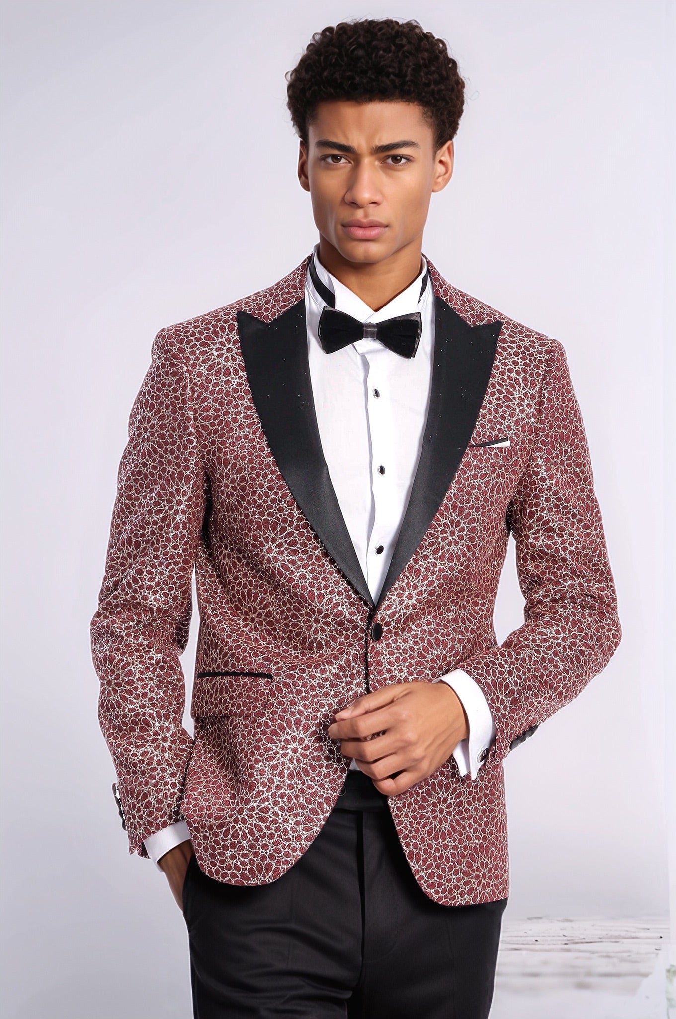 KOALA SYDNEY Flower Embroidered Pattern Burgundy Men Tuxedo Blazer