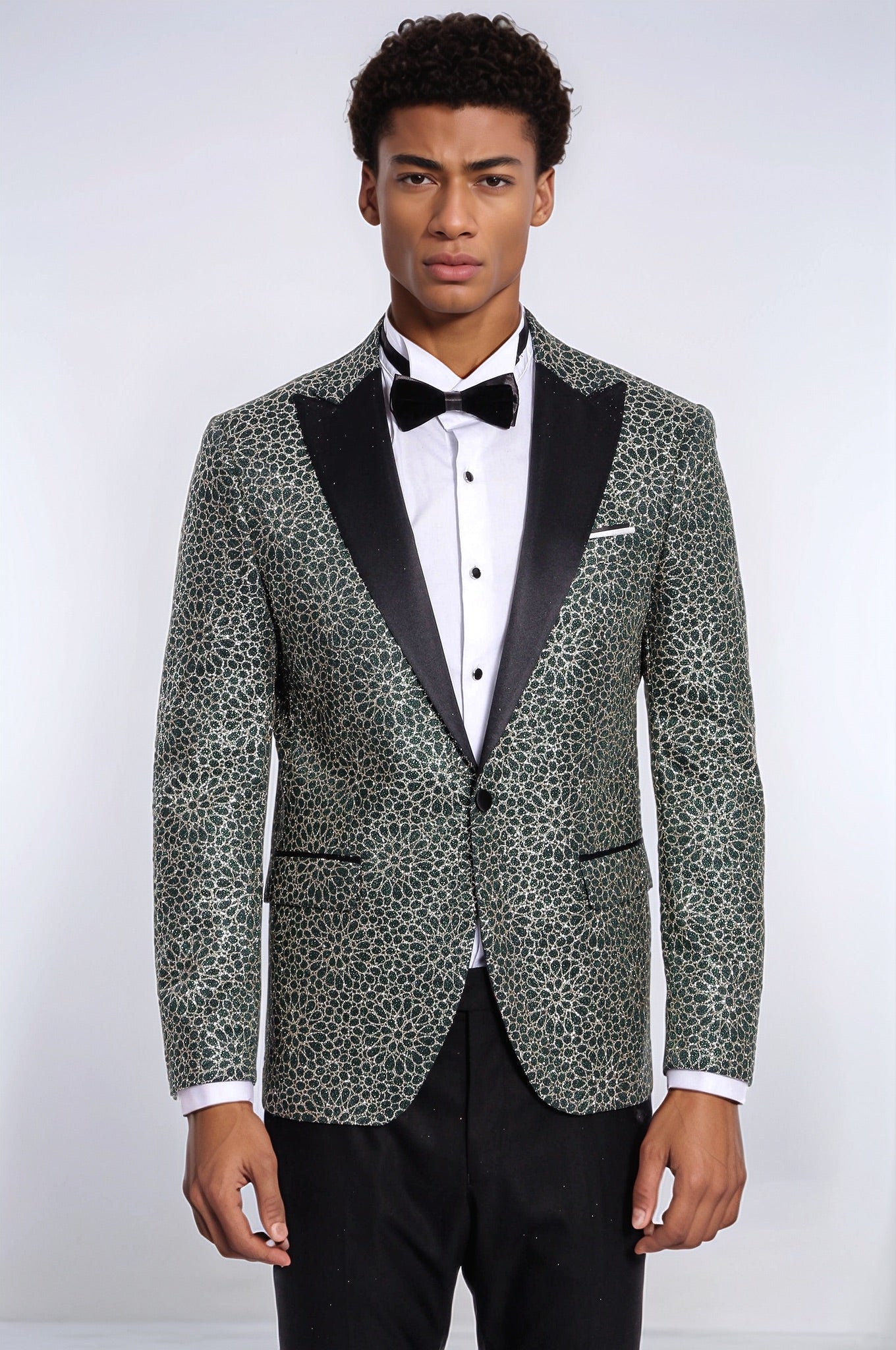 KOALA SYDNEY Flower Embroidered Pattern Green Men Party Tuxedo Jacket