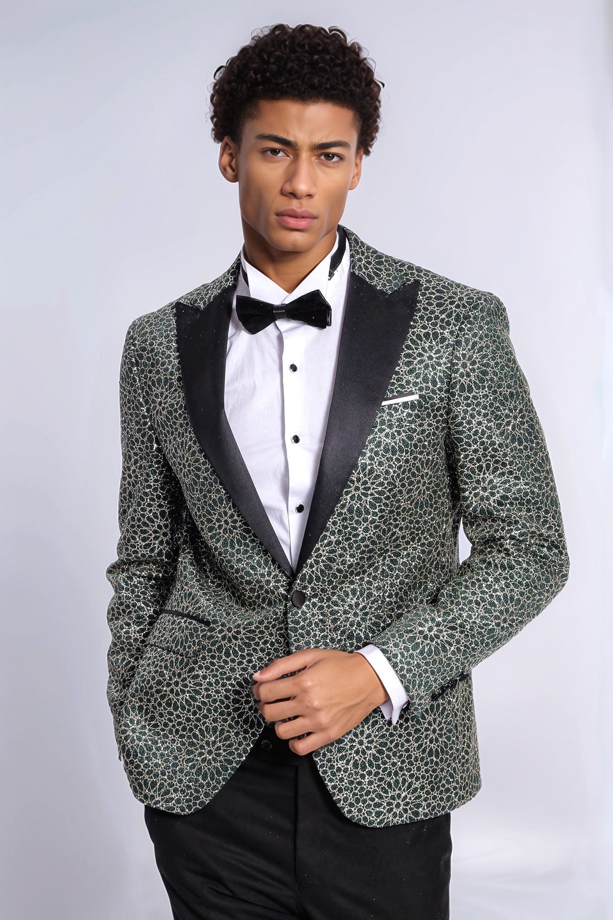 KOALA SYDNEY Flower Embroidered Pattern Green Men Party Tuxedo Jacket