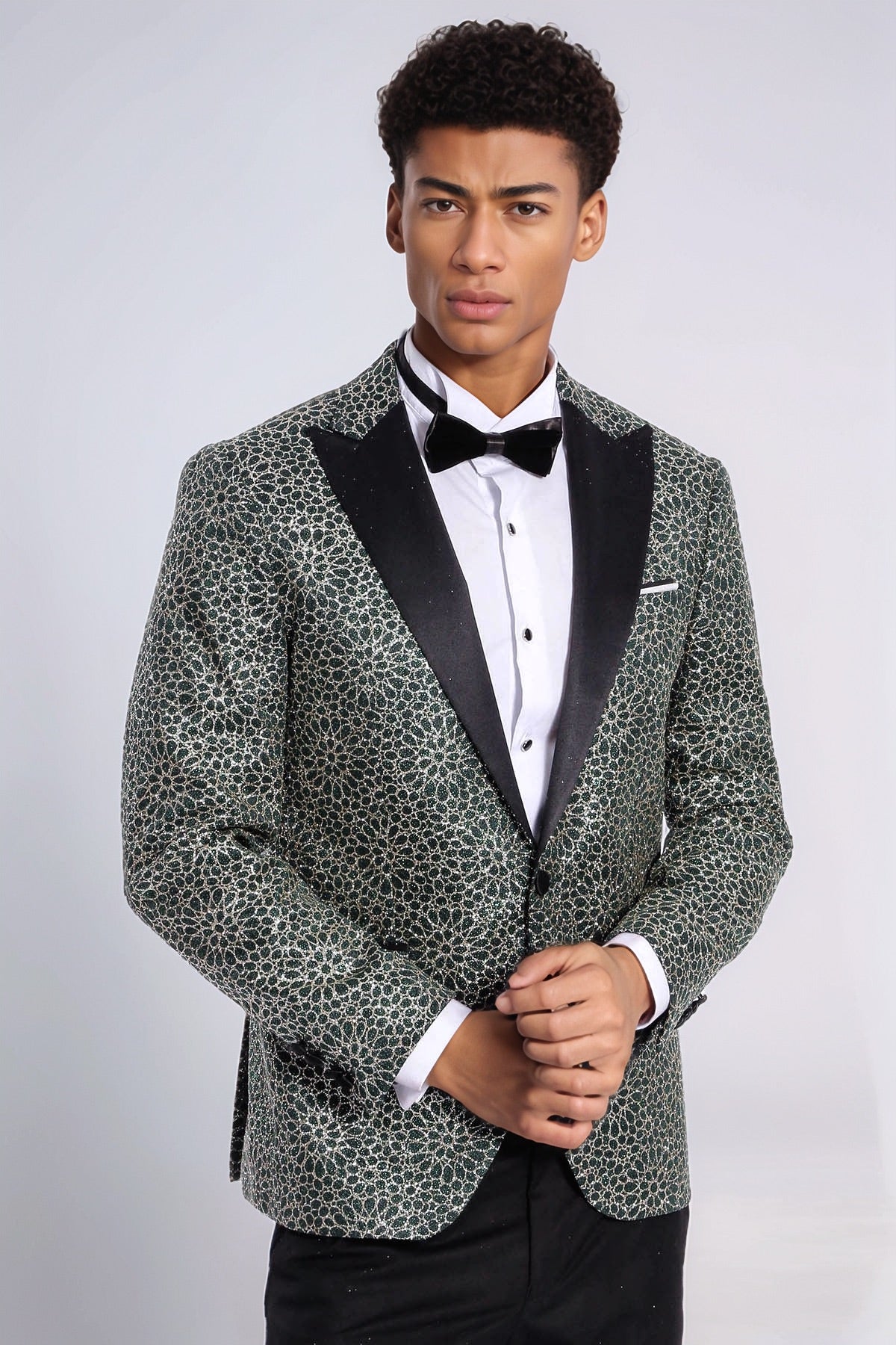 KOALA SYDNEY Flower Embroidered Pattern Green Men Party Tuxedo Jacket