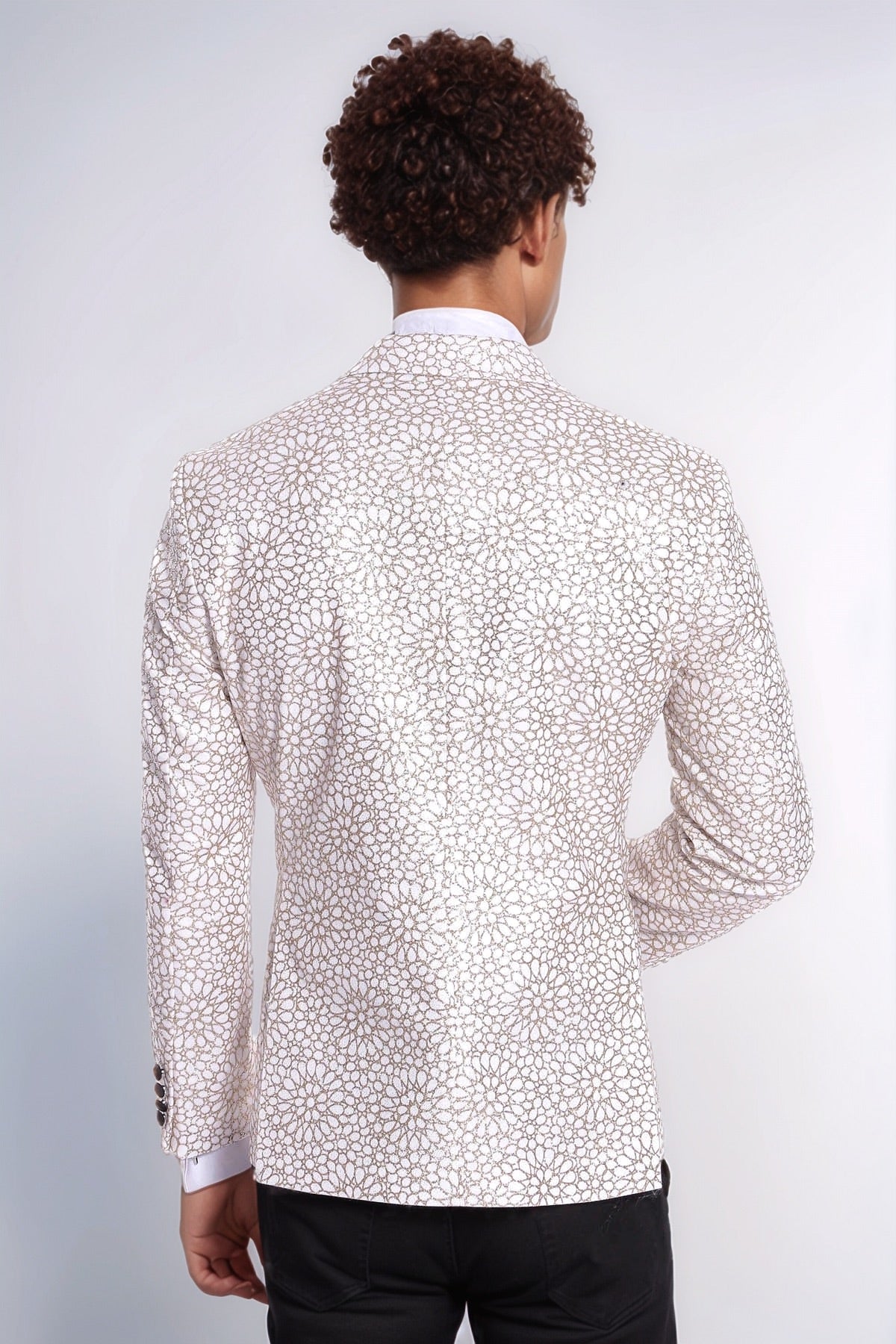 KOALA SYDNEY Flower Embroidered Pattern White Men Wedding Tuxedo Jacket
