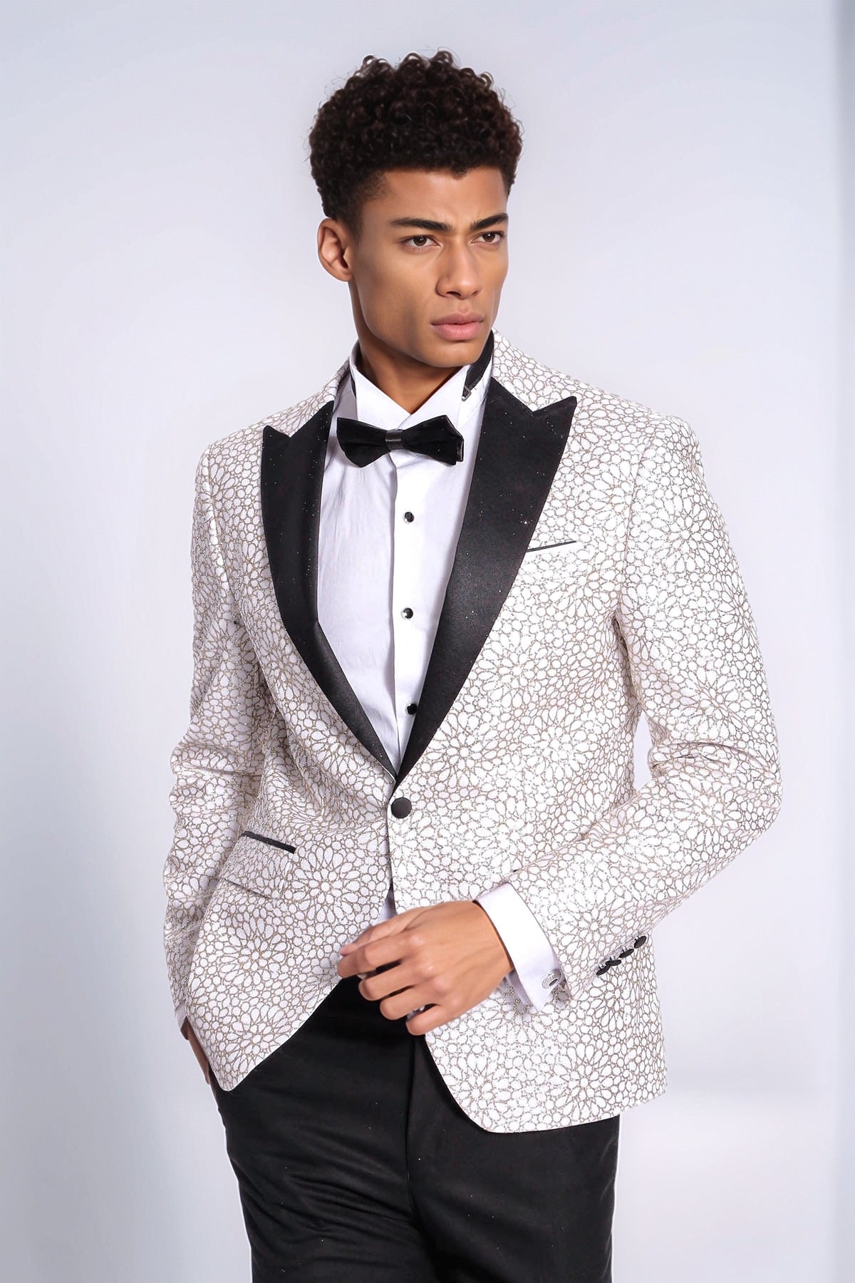 KOALA SYDNEY Flower Embroidered Pattern White Men Wedding Tuxedo Jacket