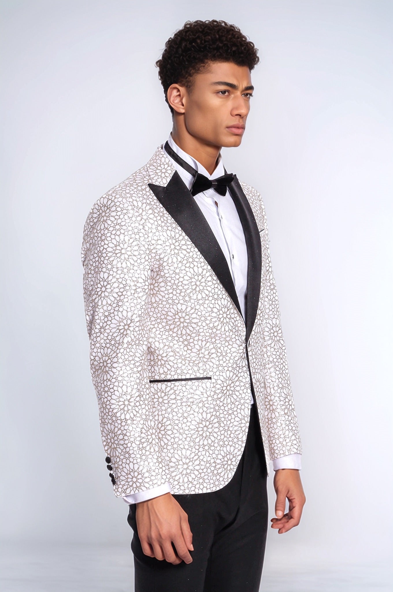KOALA SYDNEY Flower Embroidered Pattern White Men Wedding Tuxedo Jacket