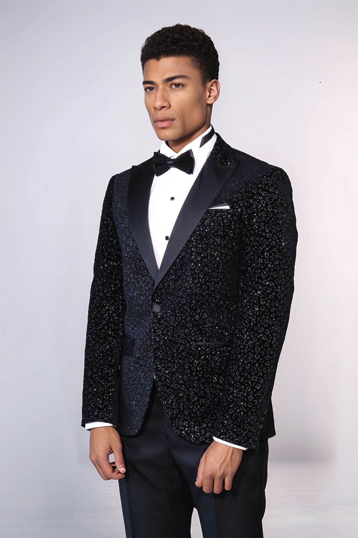 KOALA SYDNEY Leopard Pattern Slim Fit Black Men Prom Blazer and Trousers Combination Suit