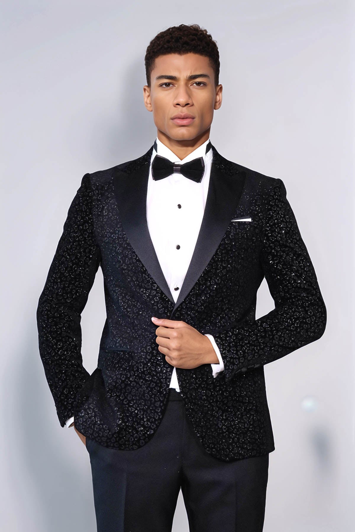 KOALA SYDNEY Leopard Pattern Slim Fit Black Men Prom Blazer and Trousers Combination Suit