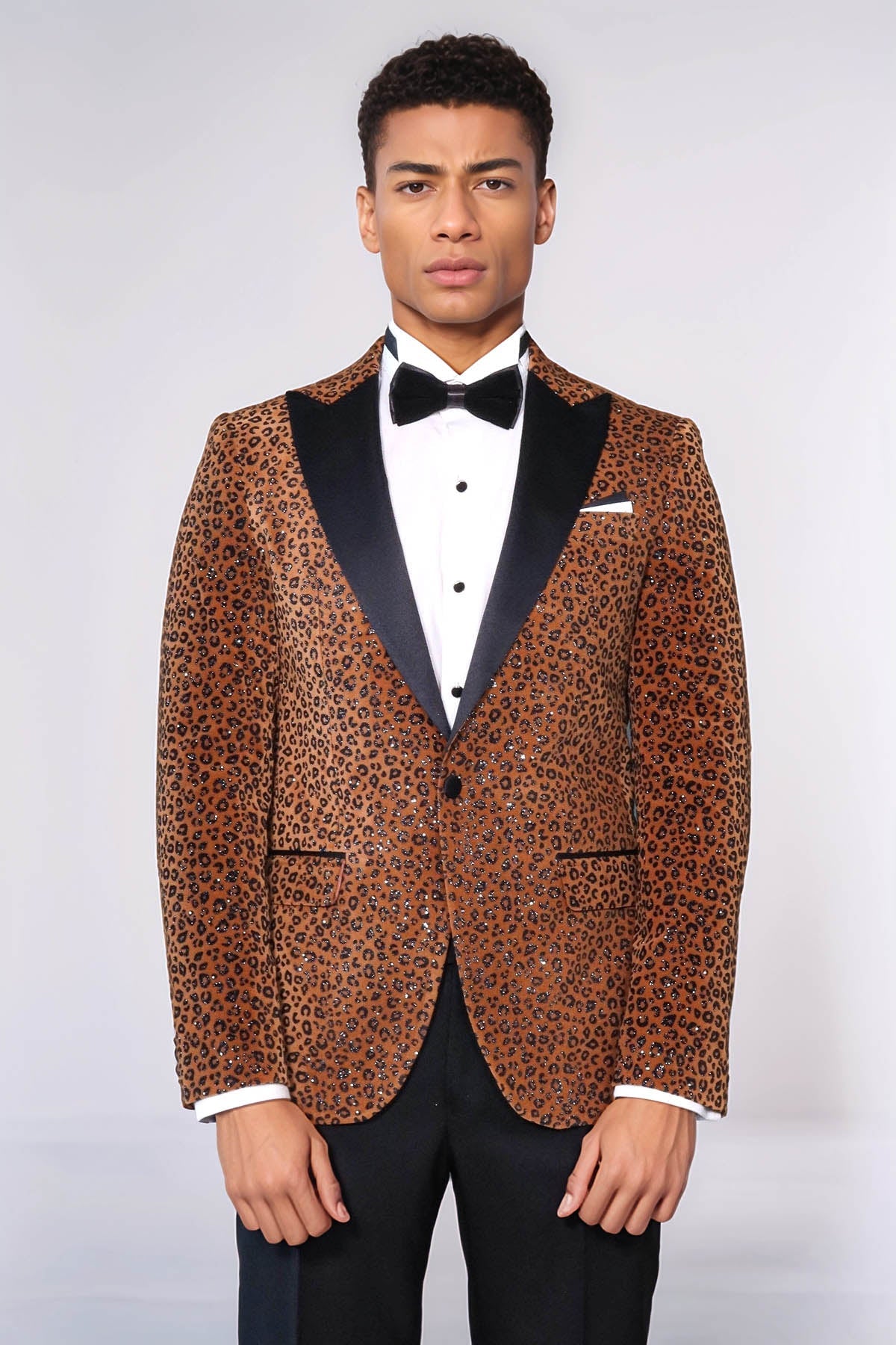 Leopard Pattern Slim Fit Peak Lapel Yellow Men Tuxedo Party Blazer