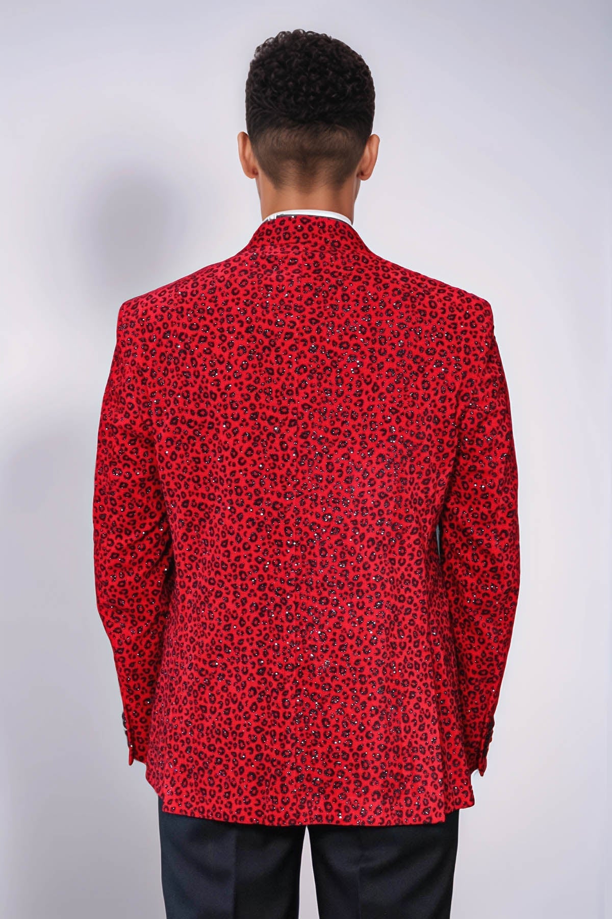 Leopard Pattern Slim Fit Peak Lapel Burgundy Men Tuxedo Party Blazer