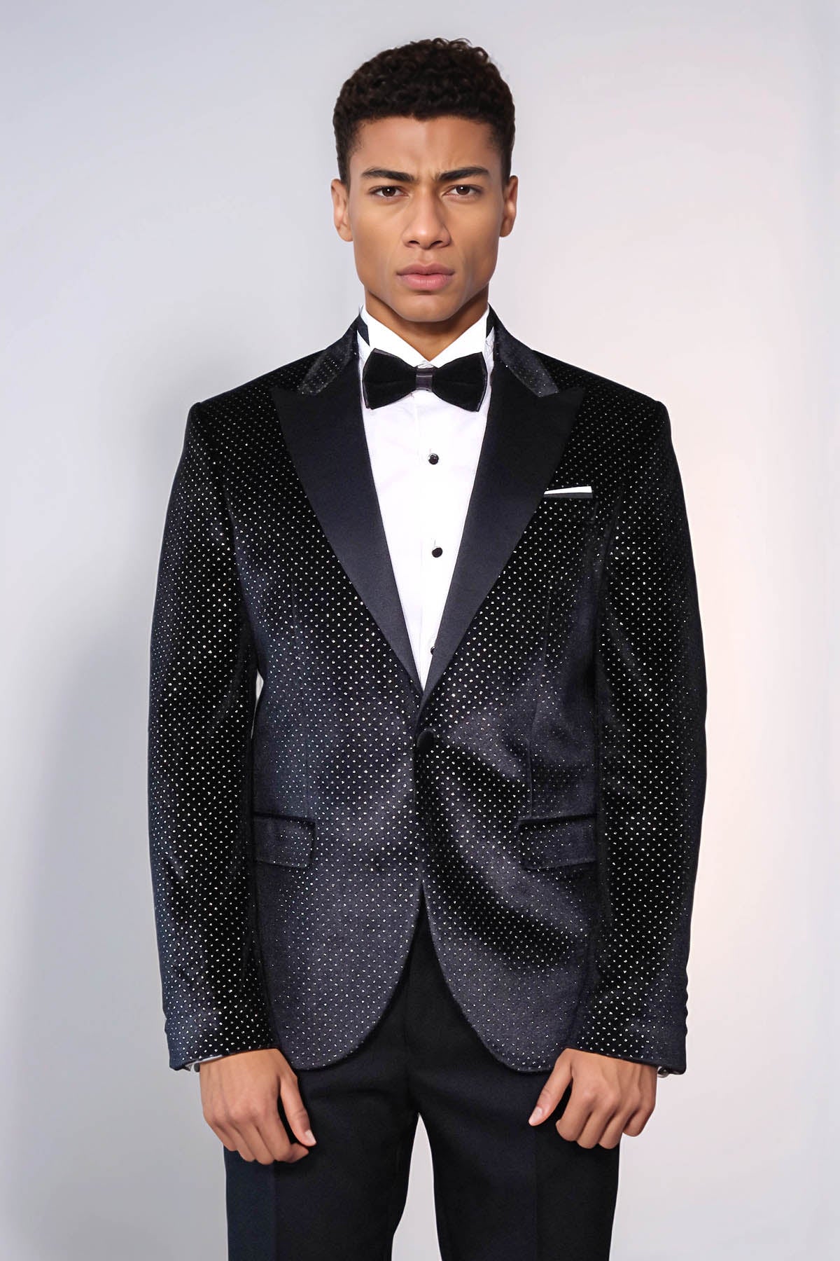 KOALA SYDNEY Sparkling Dotted Peak Lapel Men's Black Tuxedo Jacket