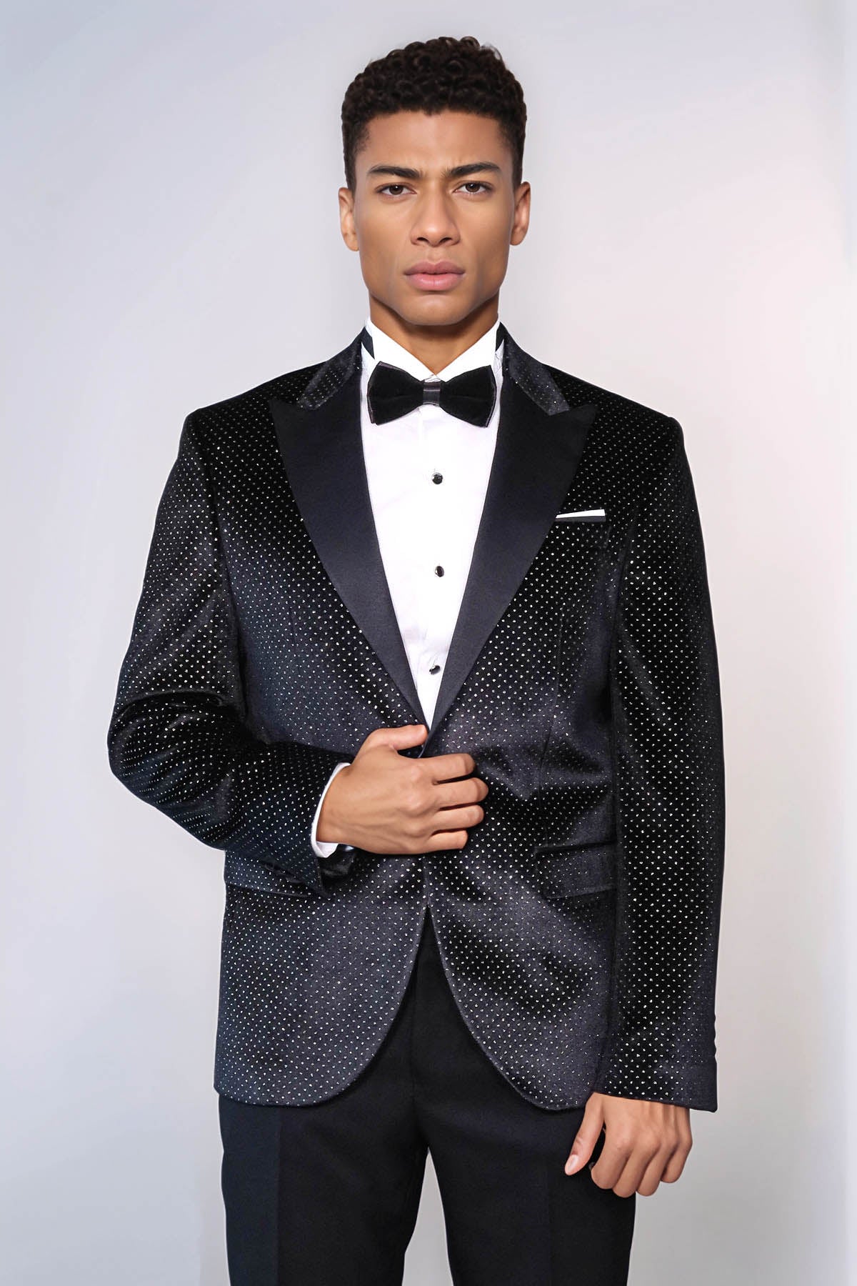 KOALA SYDNEY Sparkling Dotted Peak Lapel Men's Black Tuxedo Jacket