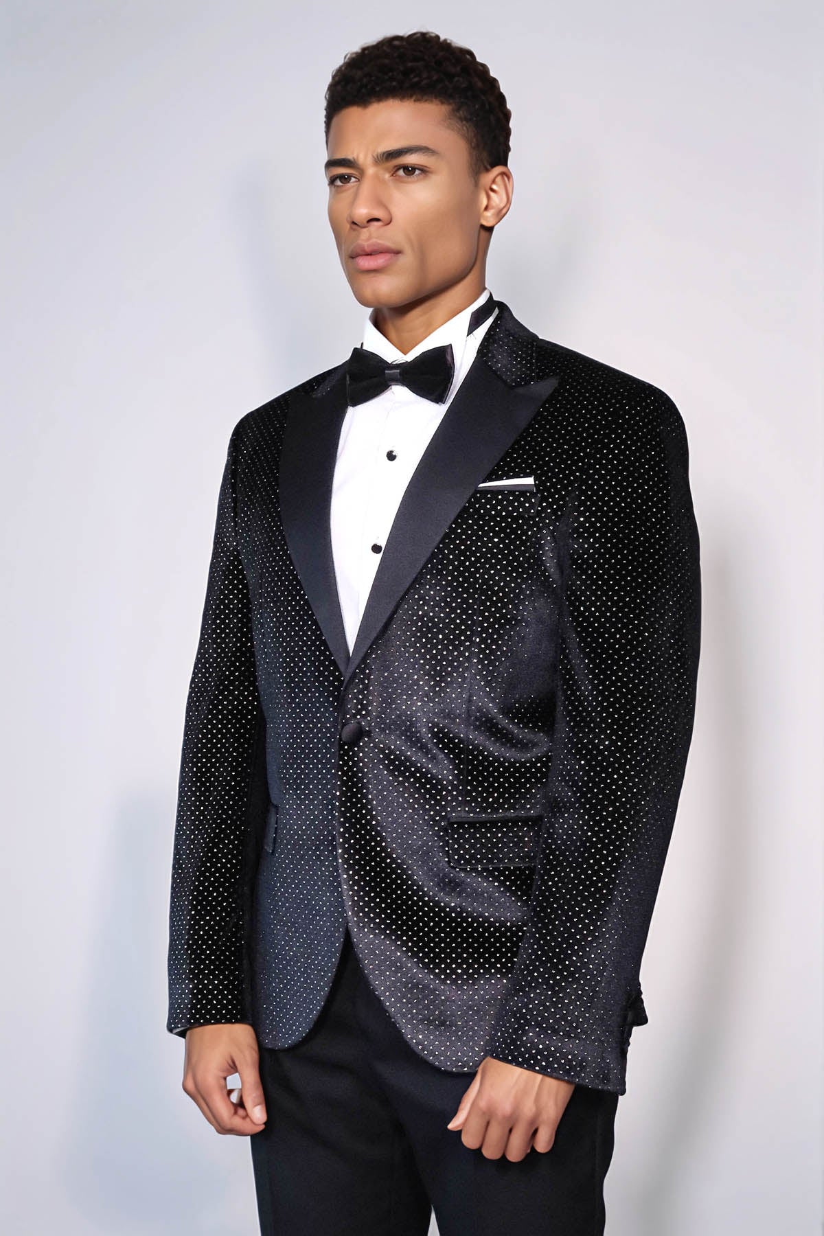 KOALA SYDNEY Sparkling Dotted Peak Lapel Men's Black Tuxedo Jacket