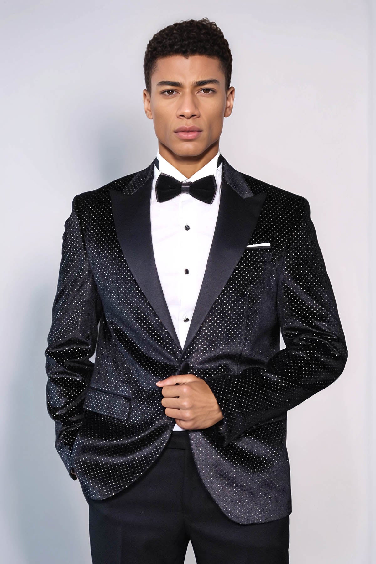 KOALA SYDNEY Sparkling Dotted Peak Lapel Men's Black Tuxedo Jacket