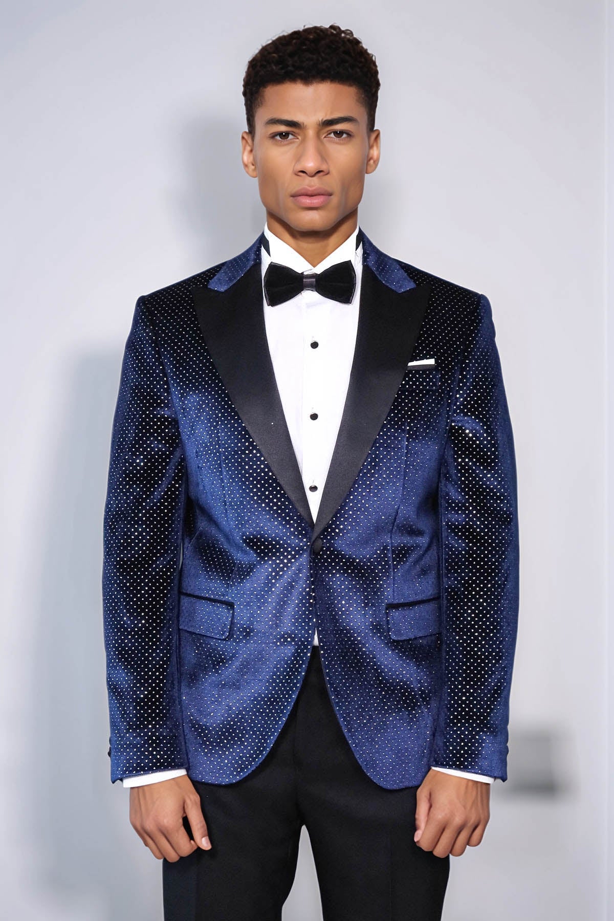 KOALA SYDNEY Sparkling Dotted Peak Lapel Men's Navy Blue Tuxedo Jacket