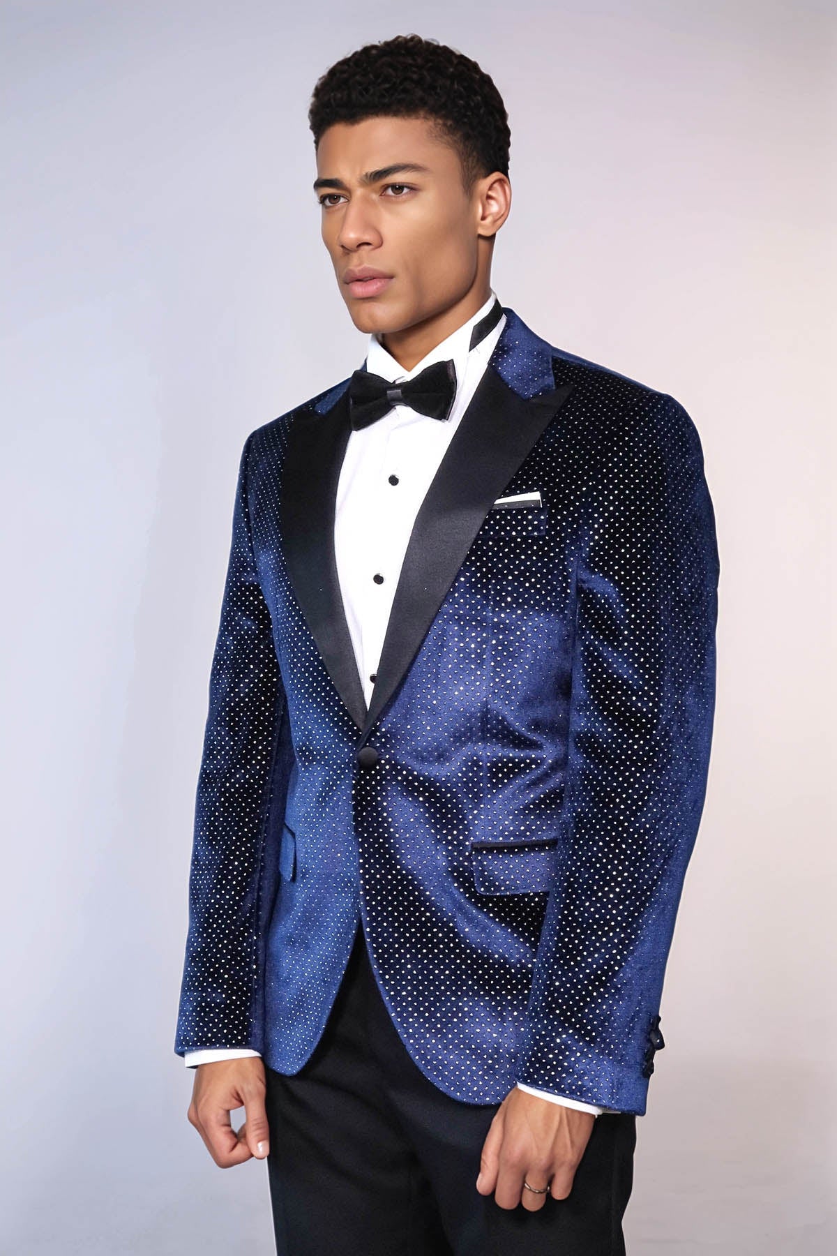 KOALA SYDNEY Sparkling Dotted Peak Lapel Men's Navy Blue Tuxedo Jacket