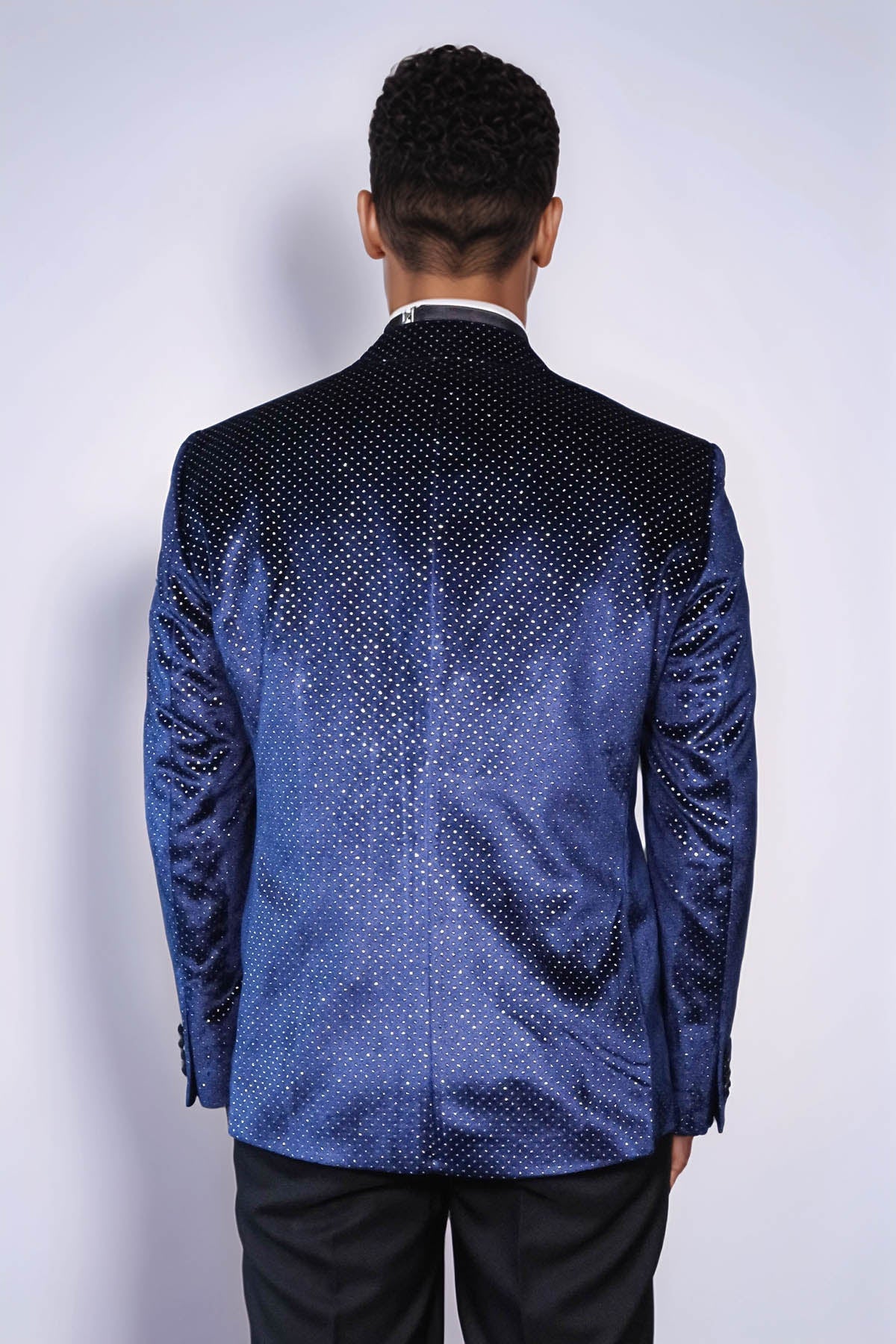 KOALA SYDNEY Sparkling Dotted Peak Lapel Men's Navy Blue Tuxedo Jacket
