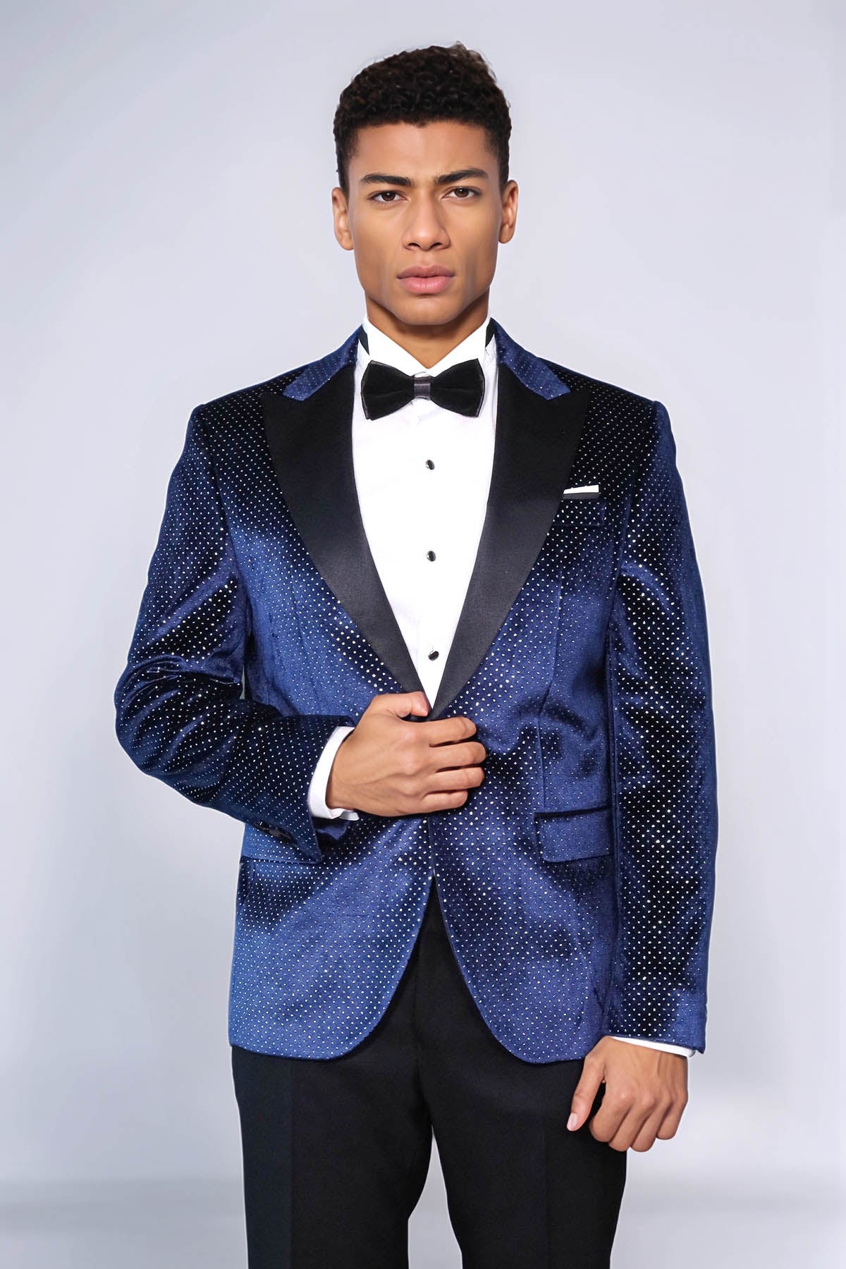 KOALA SYDNEY Sparkling Dotted Peak Lapel Men's Navy Blue Tuxedo Jacket