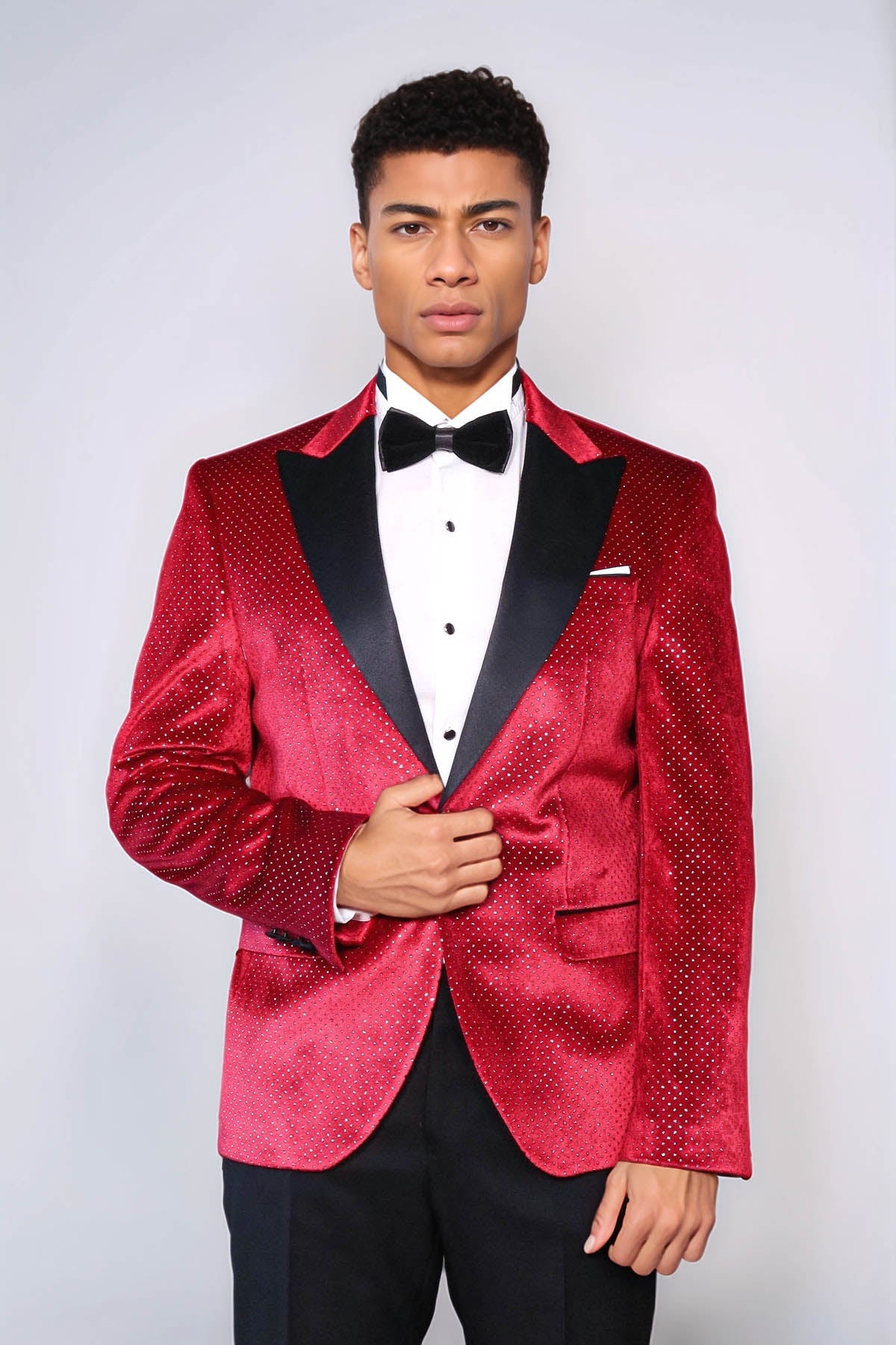 KOALA SYDNEY Sparkling Dotted Peak Lapel Men's Burgundy Tuxedo Jacket