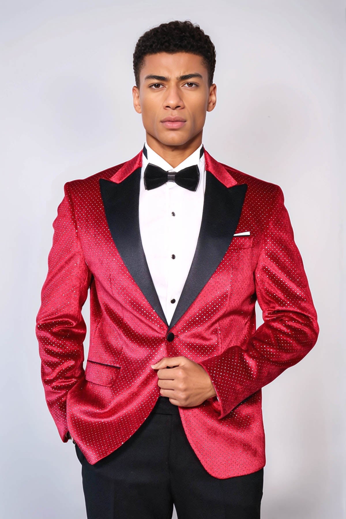 KOALA SYDNEY Sparkling Dotted Peak Lapel Men's Burgundy Tuxedo Jacket