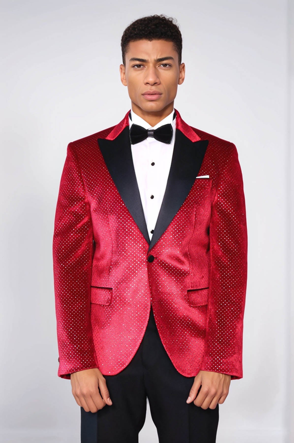 KOALA SYDNEY Sparkling Dotted Peak Lapel Men's Burgundy Tuxedo Jacket