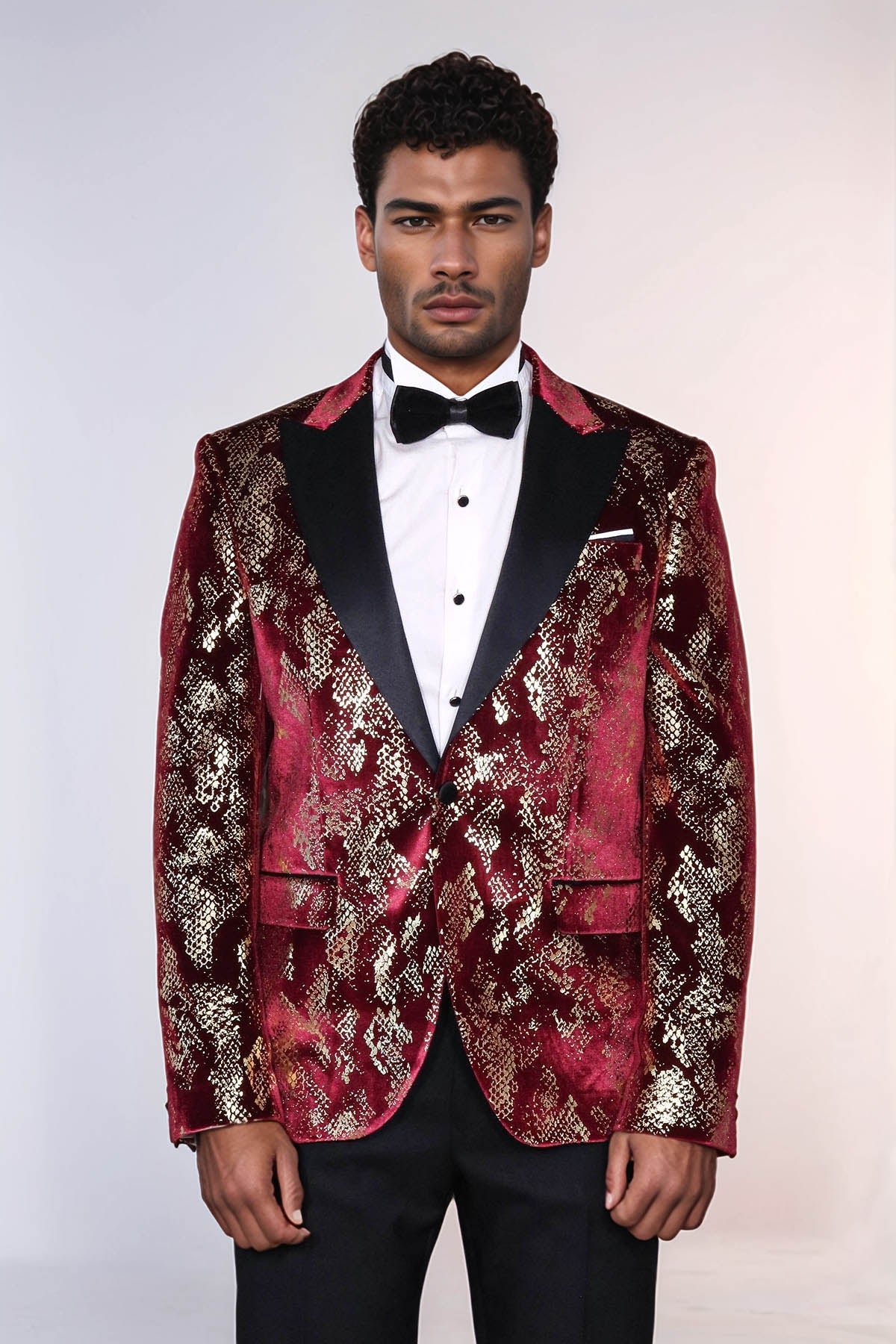 KOALA SYDNEY Peak Lapel Slim Fit Gold Patterned Burgundy Men Party Blazer
