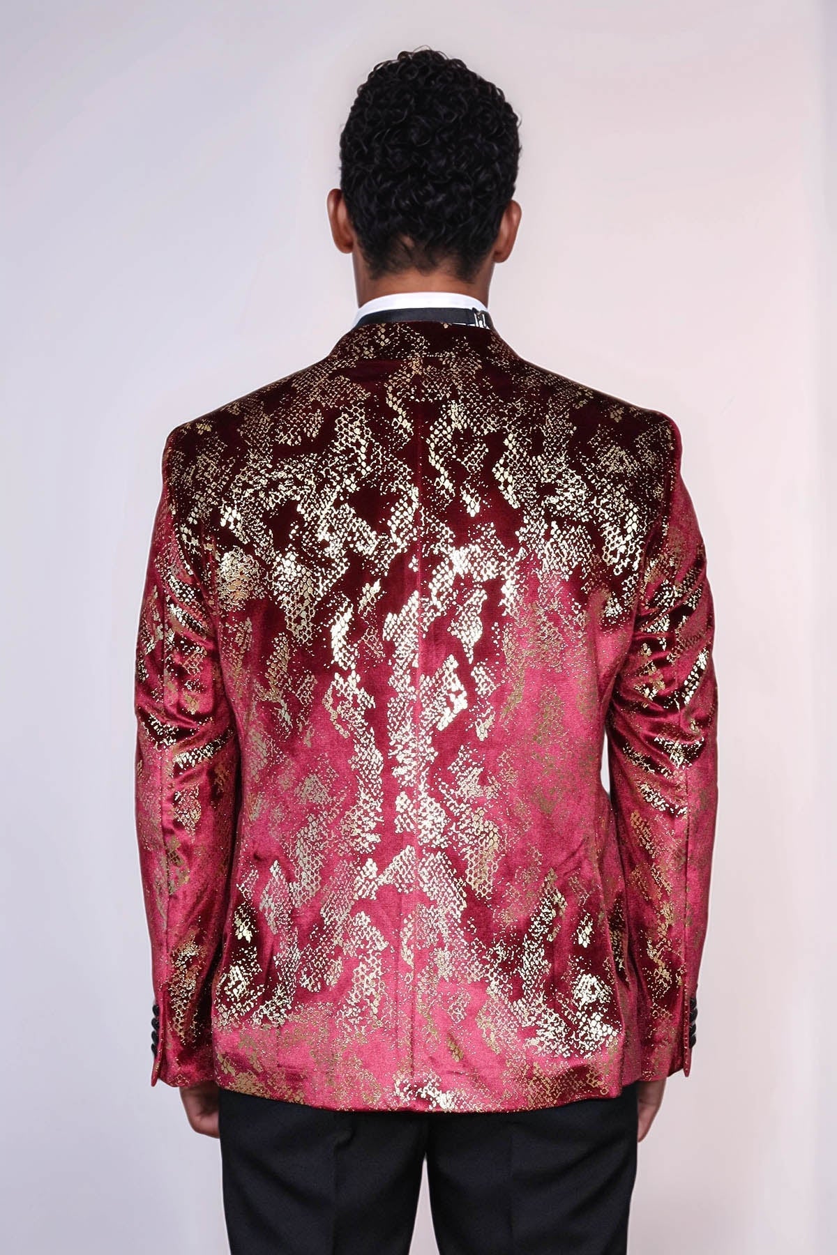 KOALA SYDNEY Peak Lapel Slim Fit Gold Patterned Burgundy Men Party Blazer