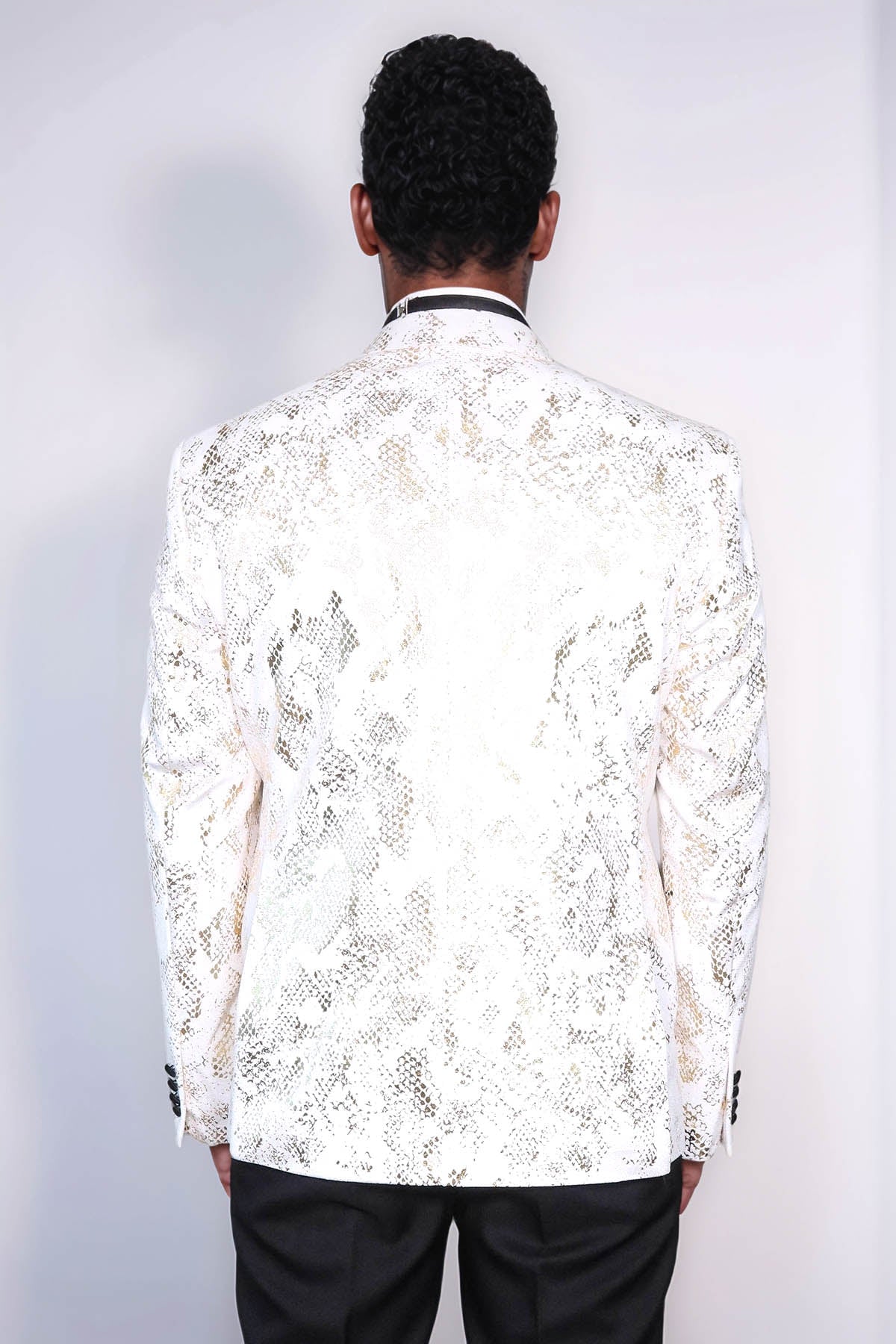 KOALA SYDNEY Peak Lapel Slim Fit Gold Patterned White Men Dinner Jacket
